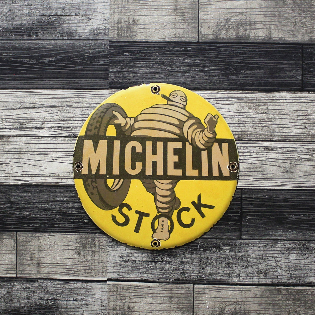 Michelin Stock Tires Vintage Porcelain Enamel Sign (12in)