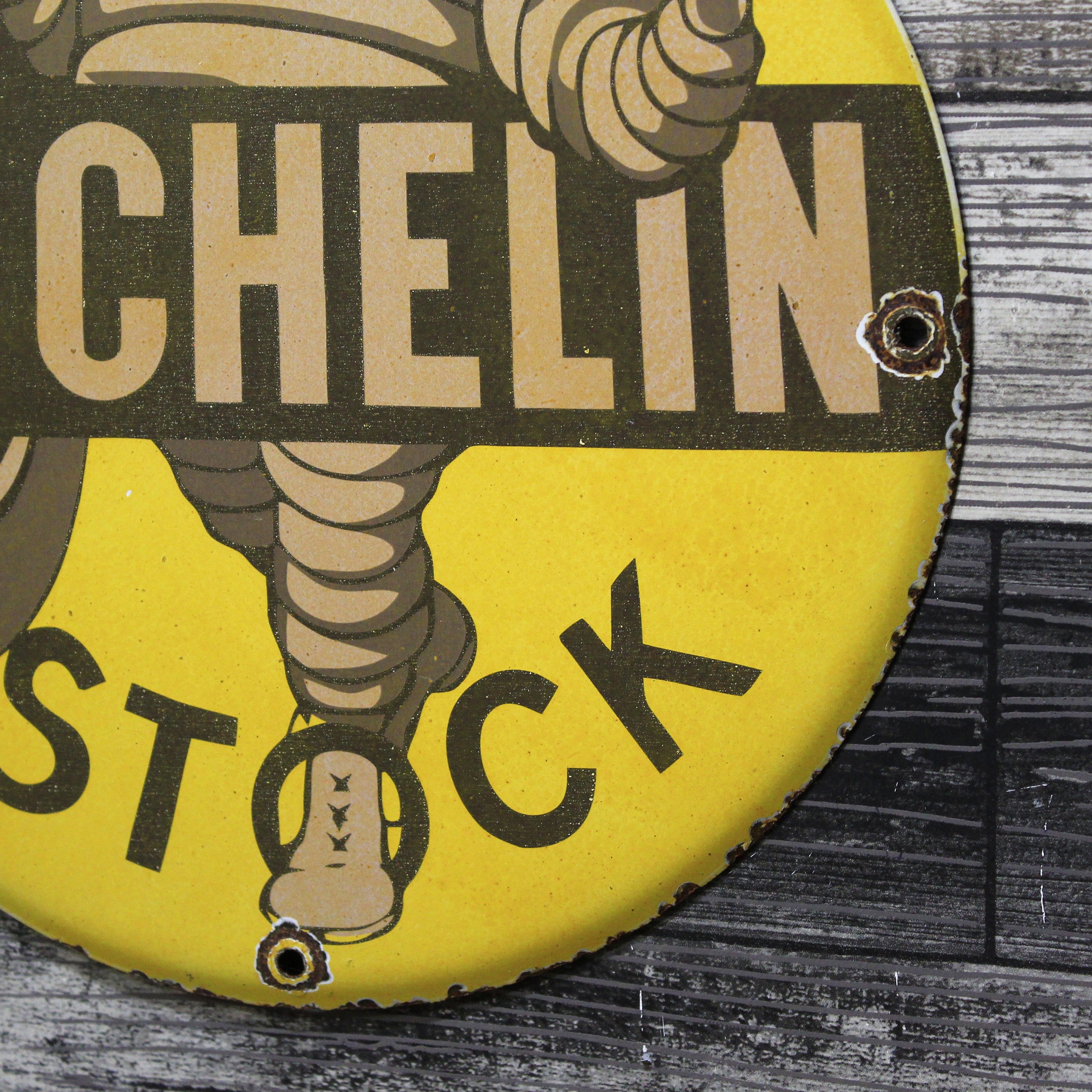 Michelin Stock Tires Vintage Porcelain Enamel Sign (12in)