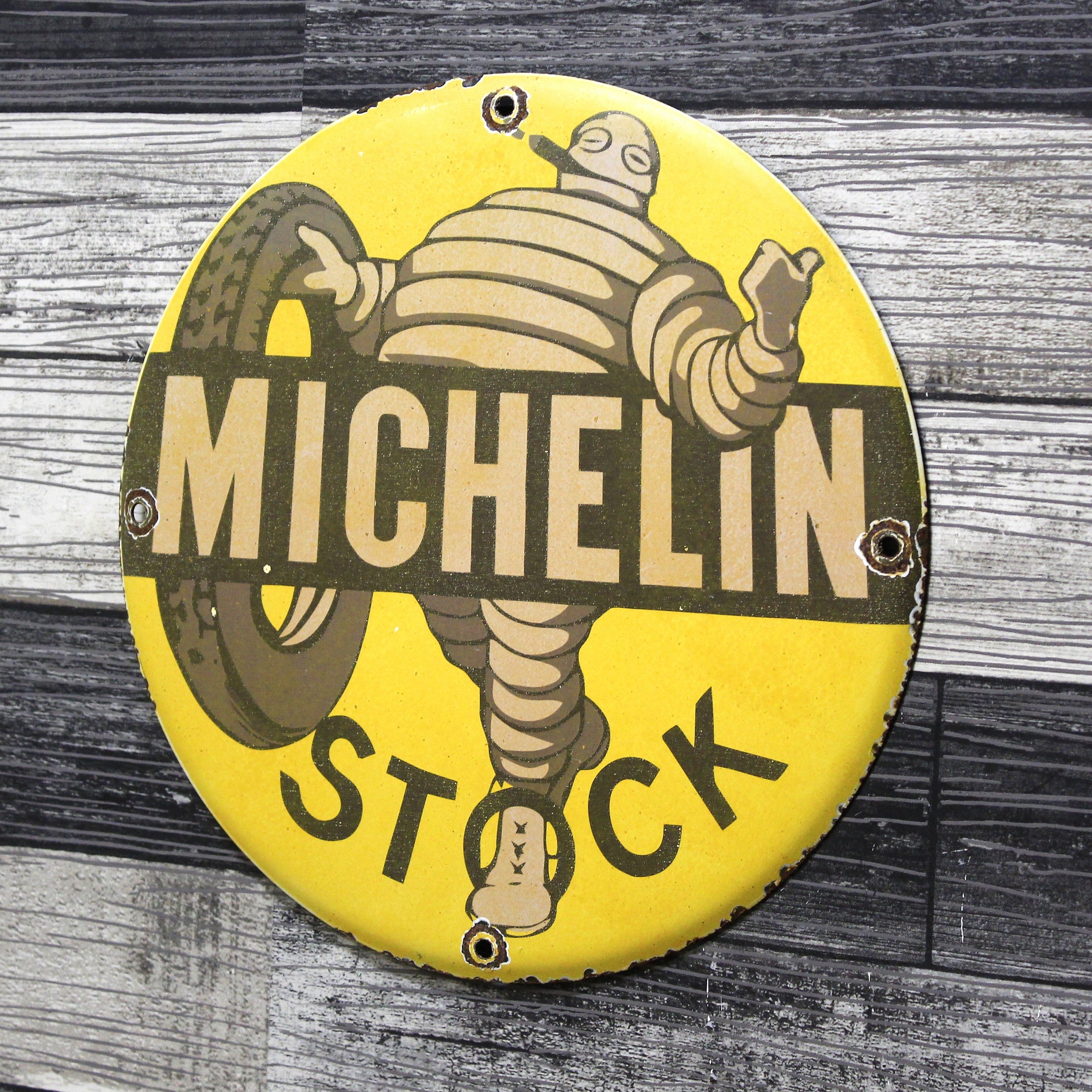 Michelin Stock Tires Vintage Porcelain Enamel Sign (12in)