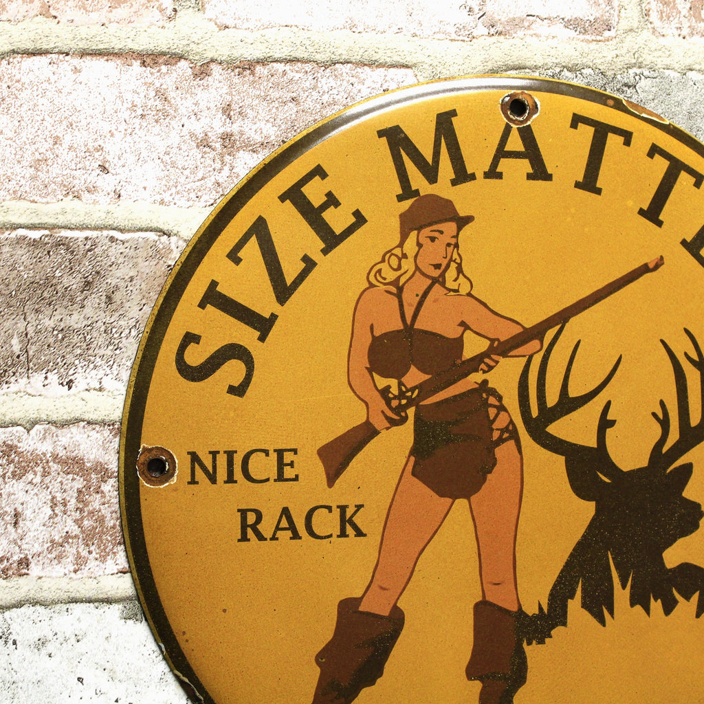 Size Matters Nice Rack Porcelain Enamel Sign (12in)