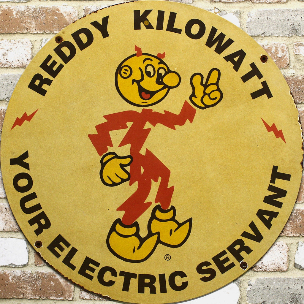 2Ft Reddy Kilowatt Electric Servant Porcelain Enamel Sign (24-Inch)