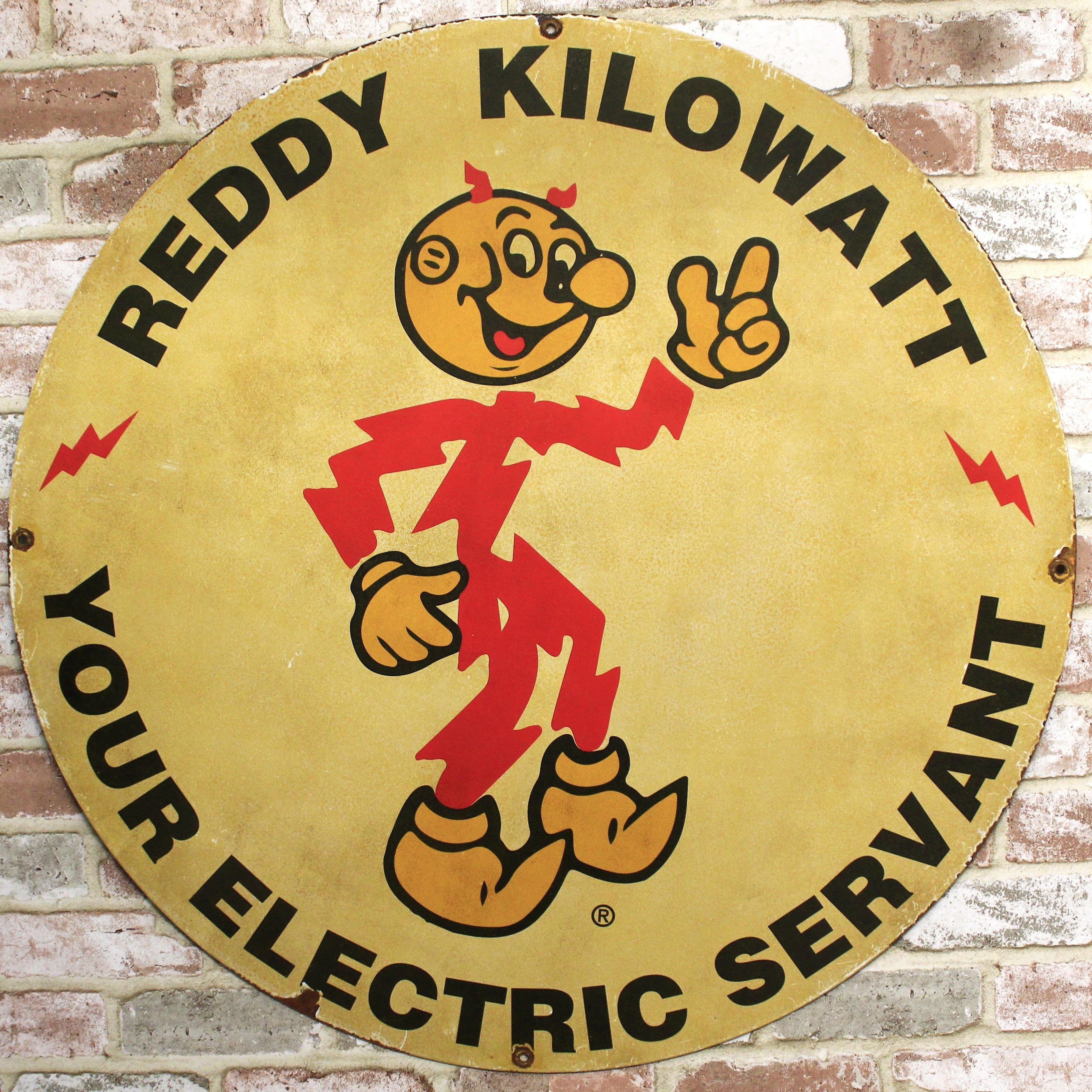 Reddy Kilowatt Electric Servant Large 30-Inch Porcelain Enamel Sign on Heavy Steel