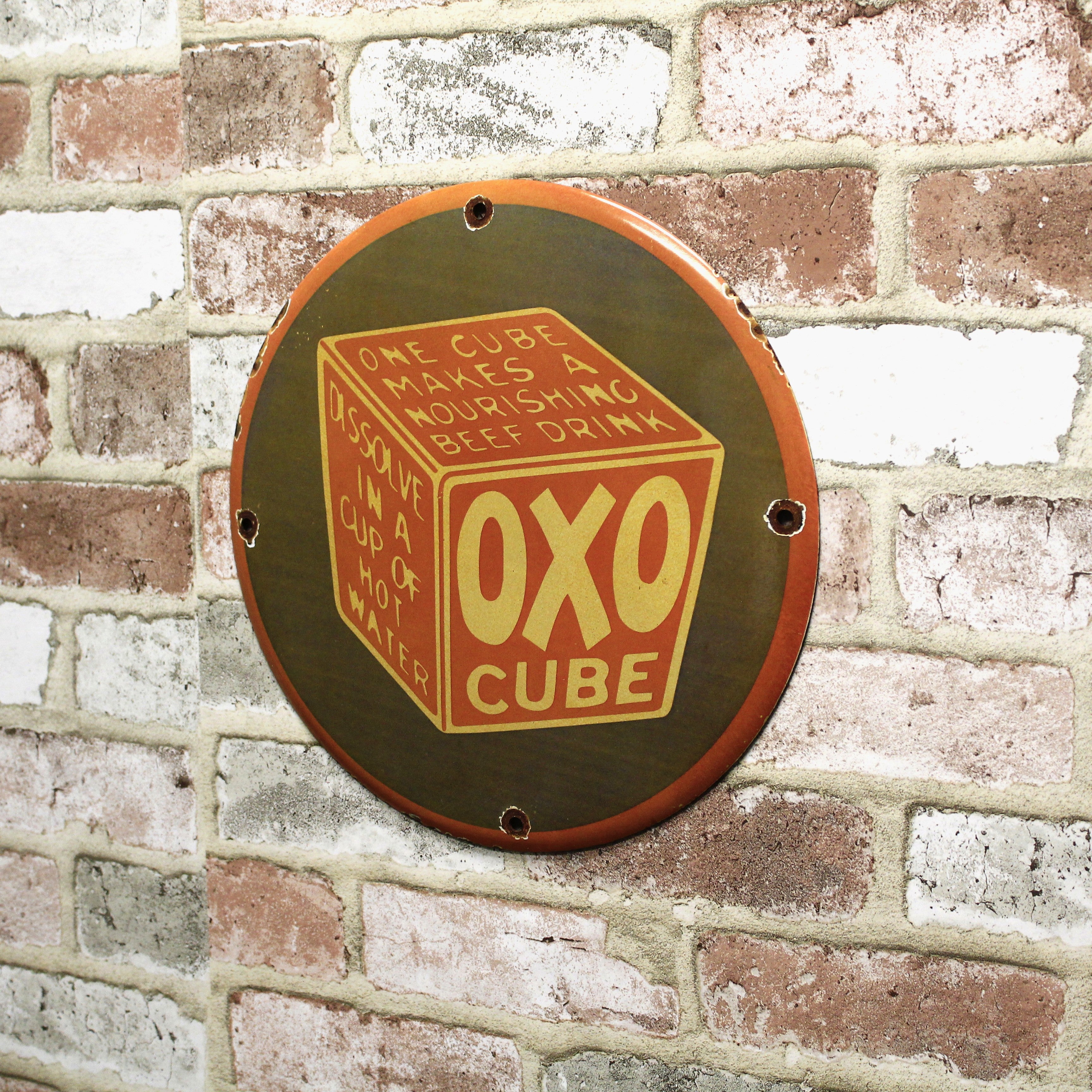 OXO Cube Beef Drink Porcelain Enamel Sign (12in)