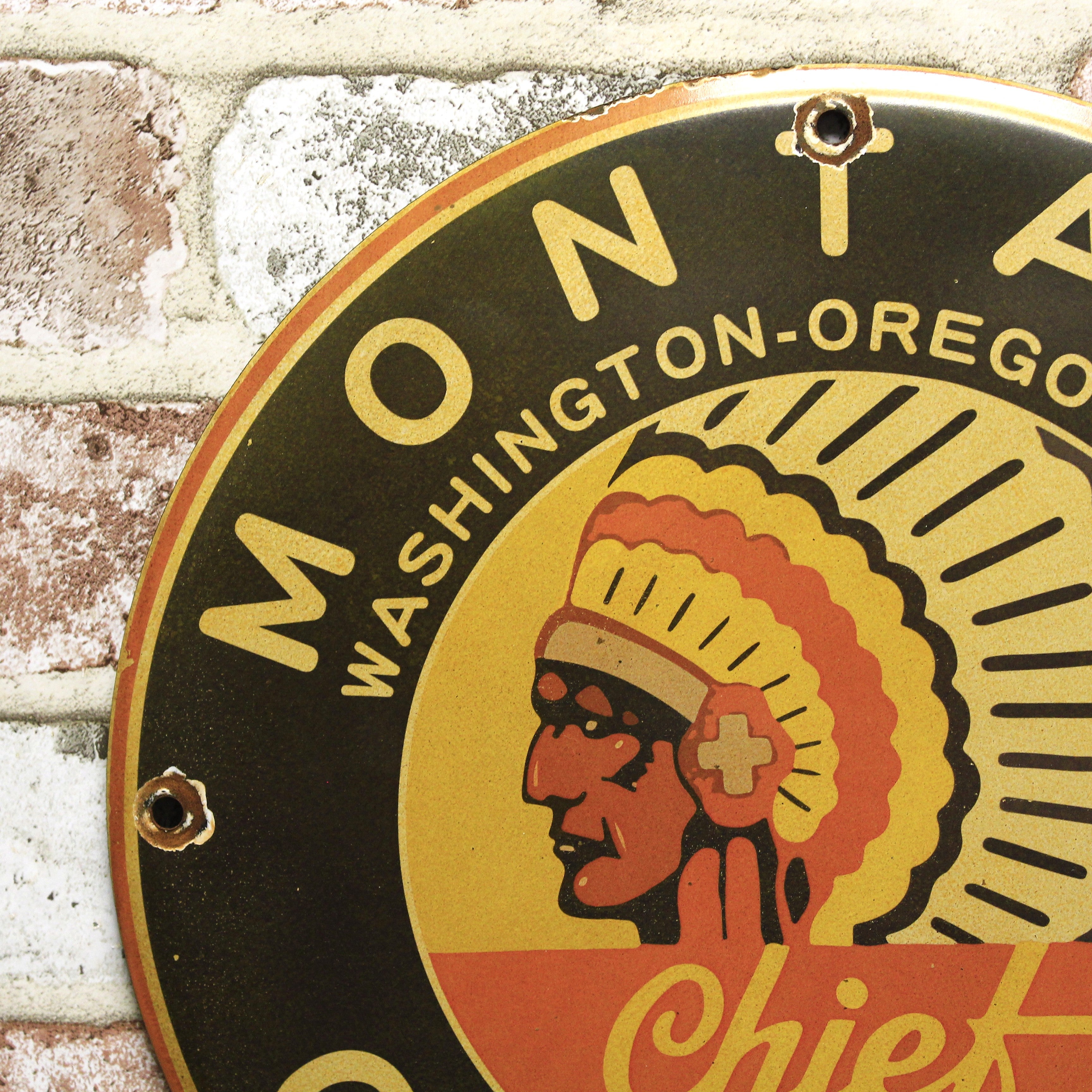 Montana Chief Gasoline Porcelain Enamel Sign (12in)