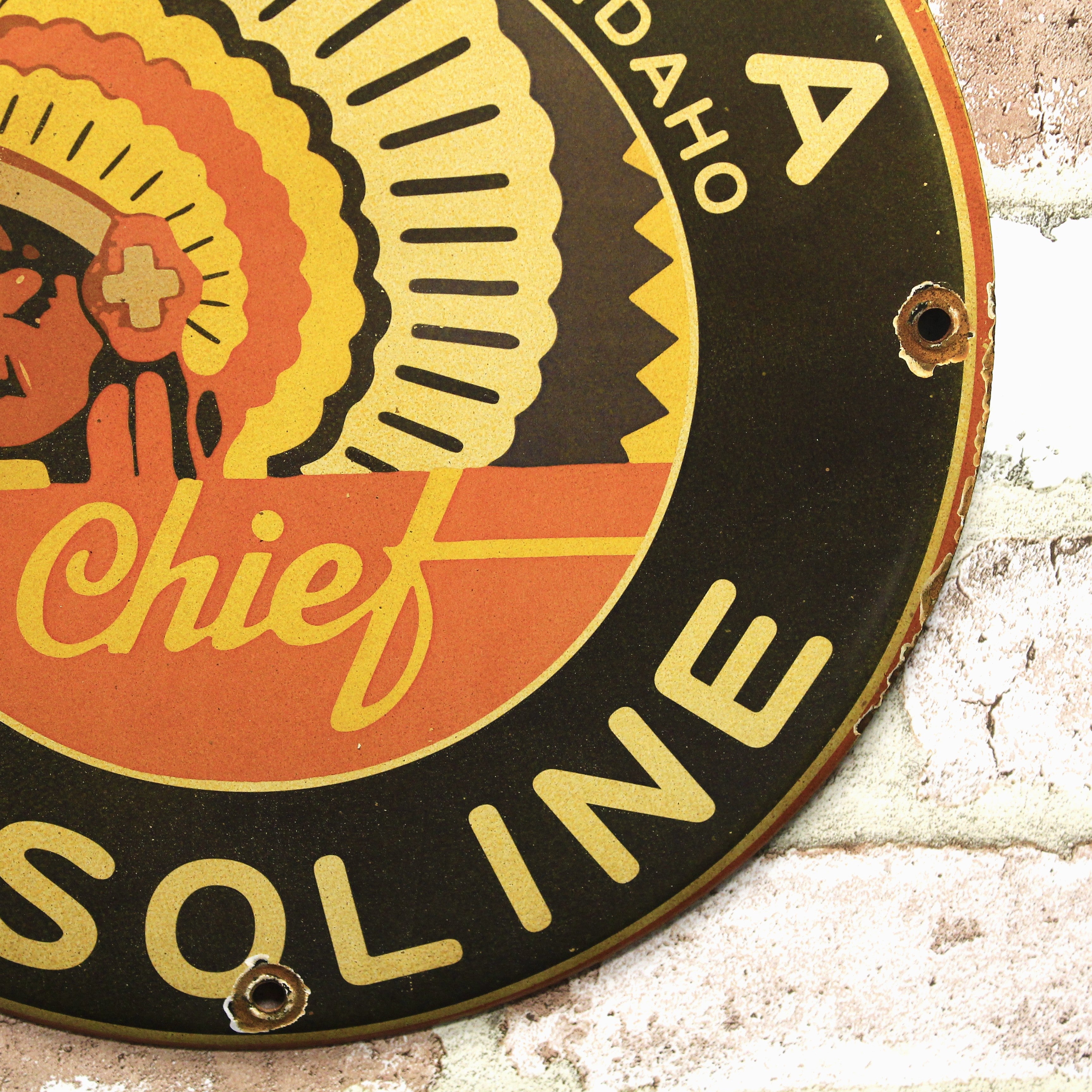 Montana Chief Gasoline Porcelain Enamel Sign (12in)