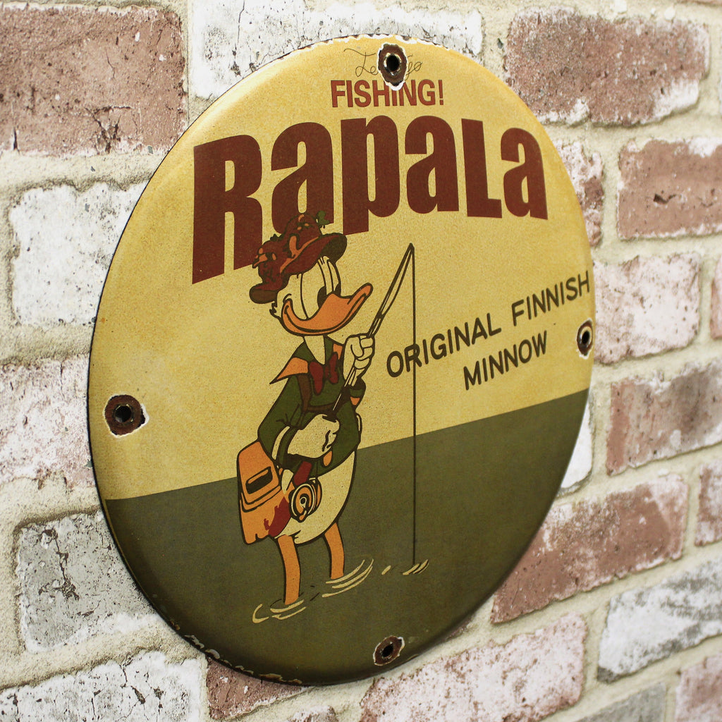 Rapala Fishing Donald Duck Original Finnish Minnow Porcelain Enamel Sign (12in)