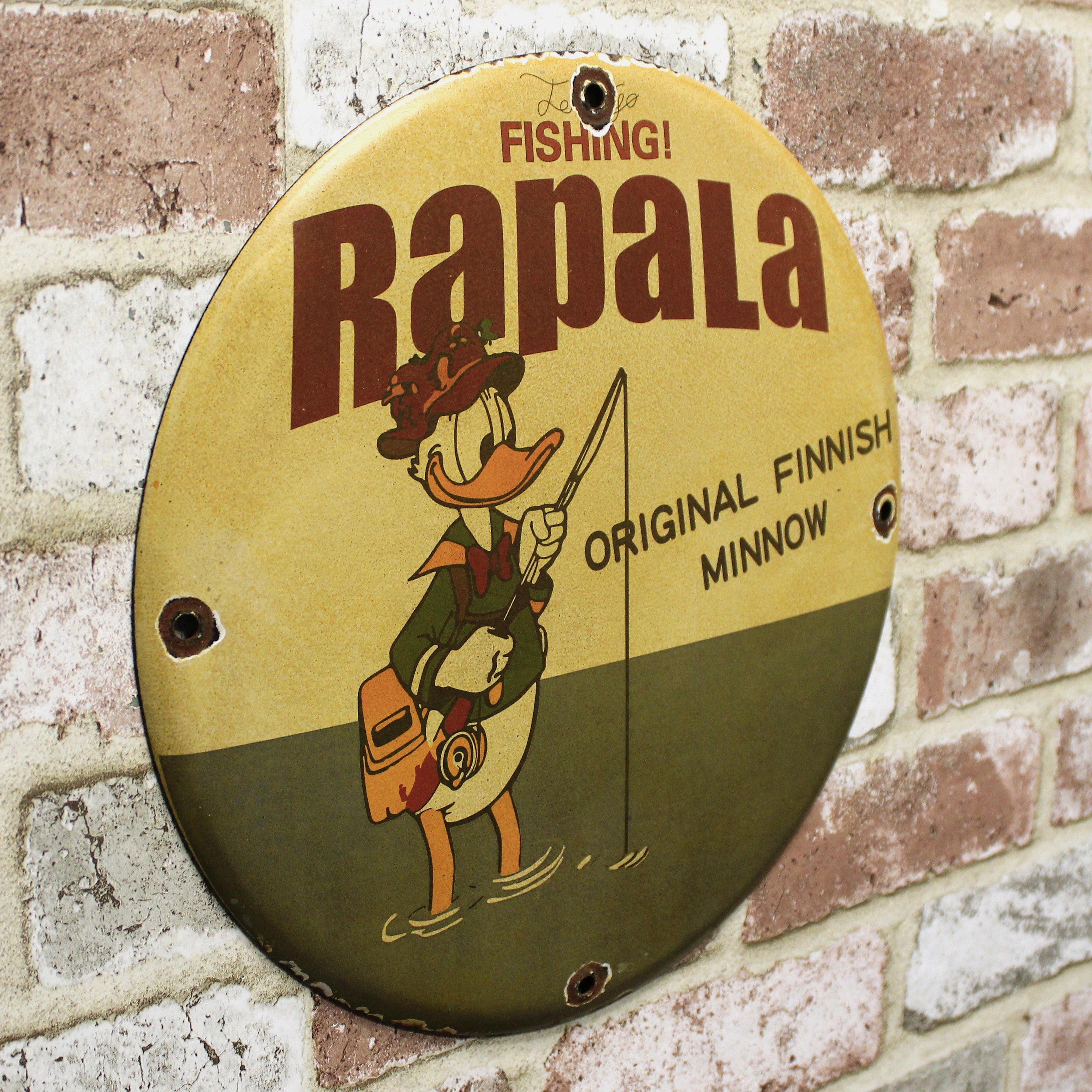 Rapala Fishing Donald Duck Original Finnish Minnow Porcelain Enamel Sign (12in)