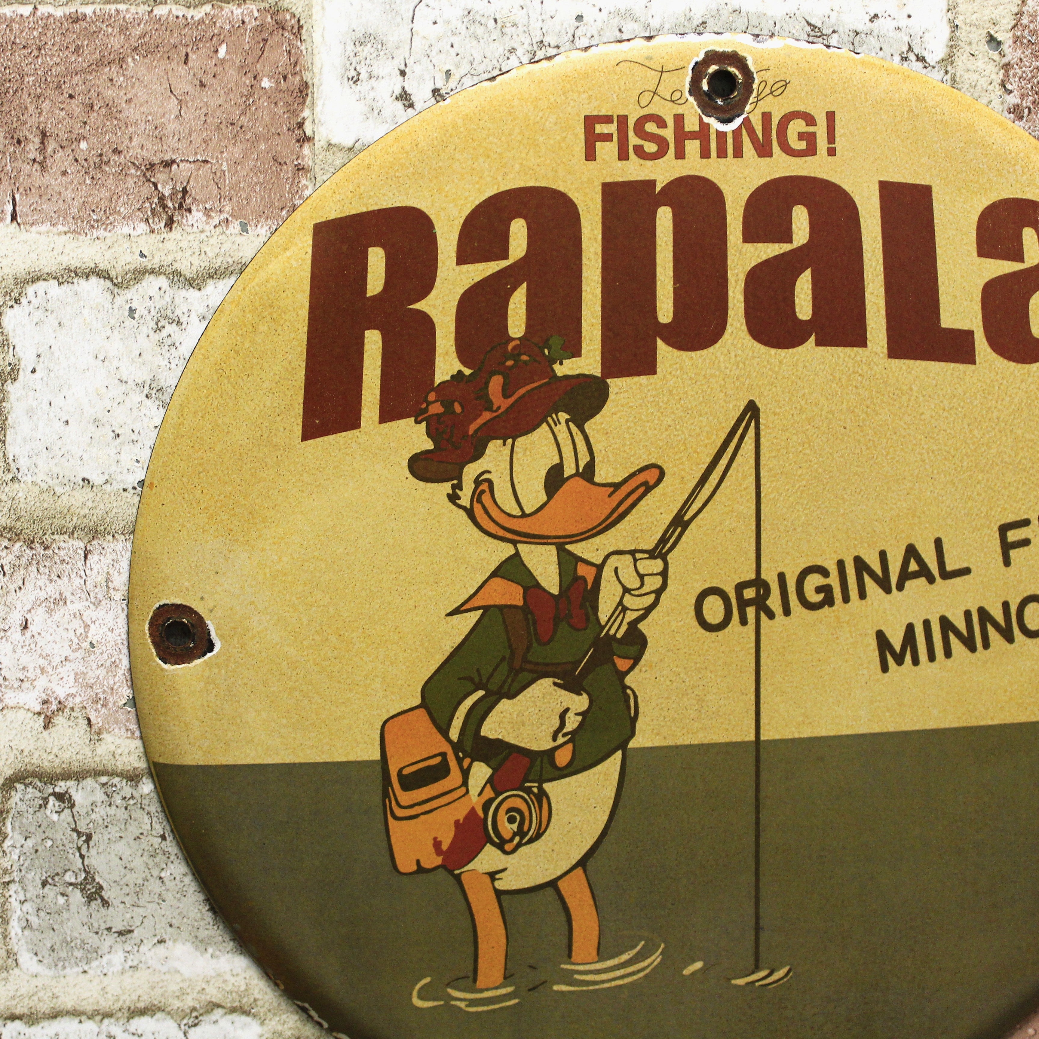 Rapala Fishing Donald Duck Original Finnish Minnow Porcelain Enamel Sign (12in)
