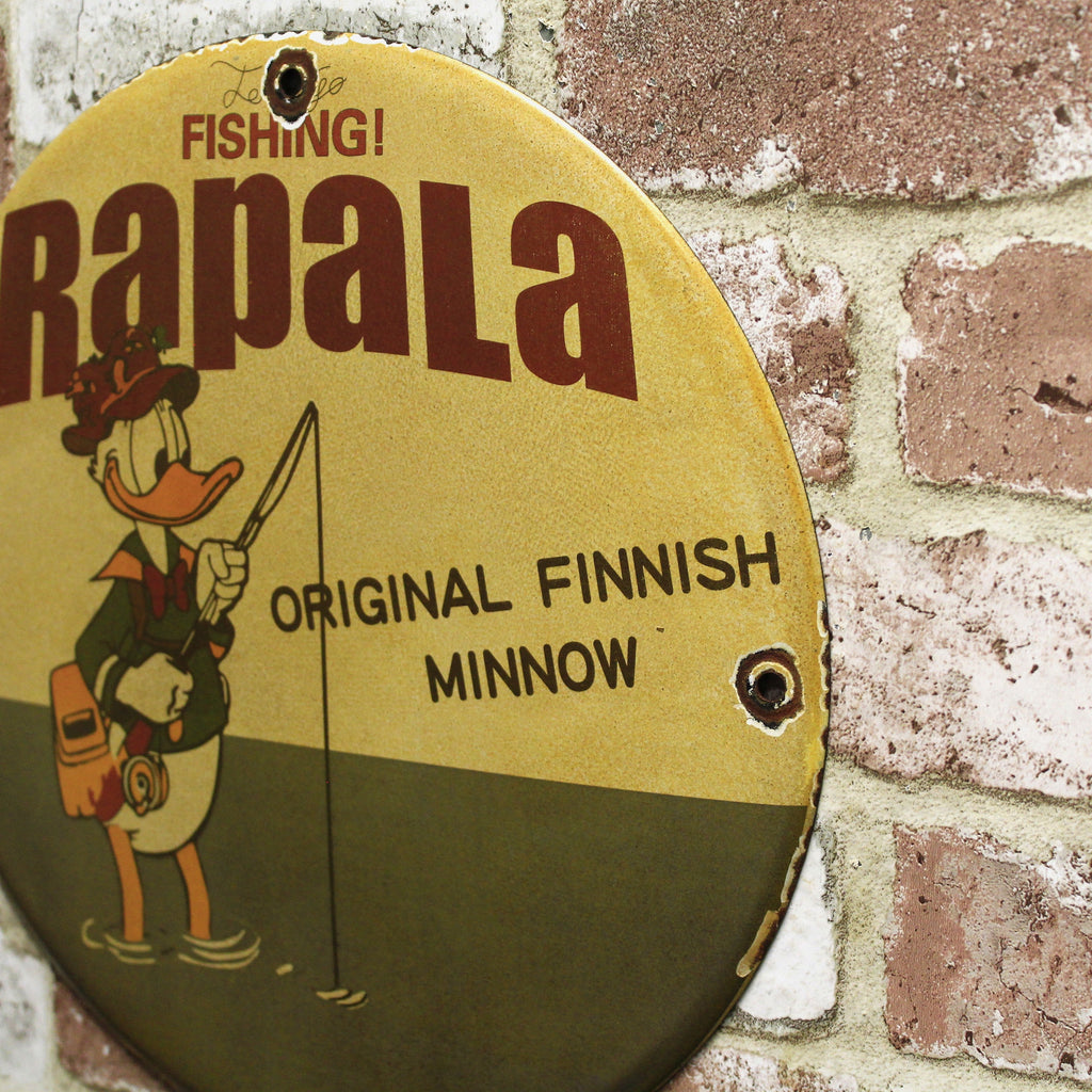 Rapala Fishing Donald Duck Original Finnish Minnow Porcelain Enamel Sign (12in)