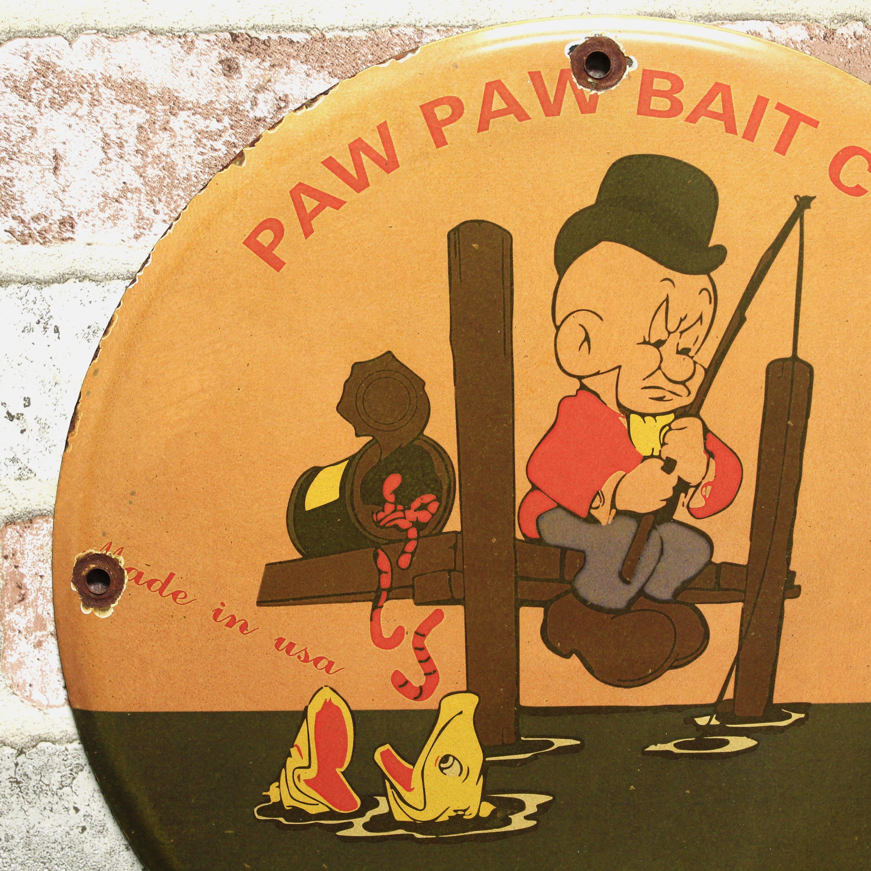Paw Paw Bait Co Elmer Fudd Porcelain Enamel Sign (12in)