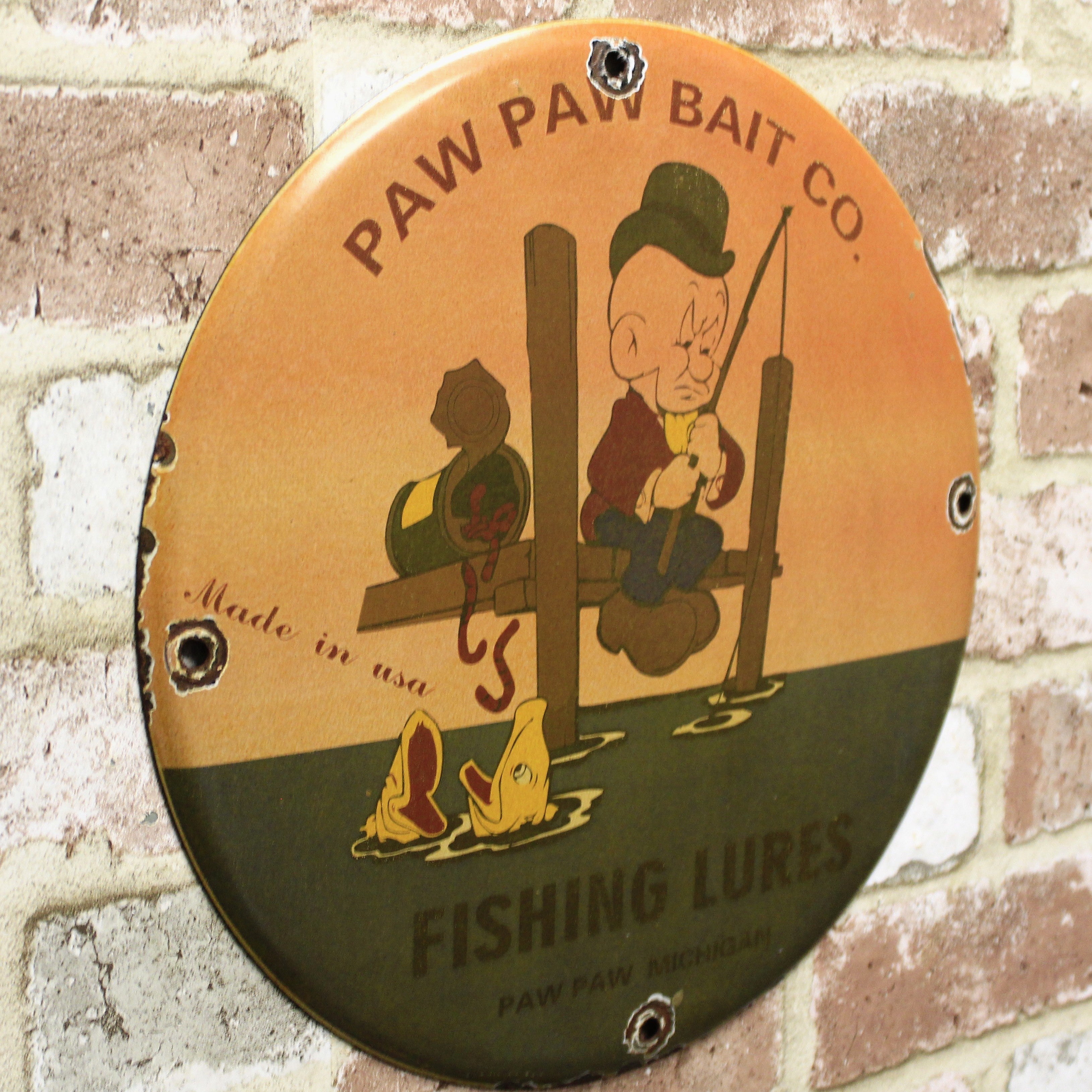 Paw Paw Bait Co Elmer Fudd Porcelain Enamel Sign (12in)