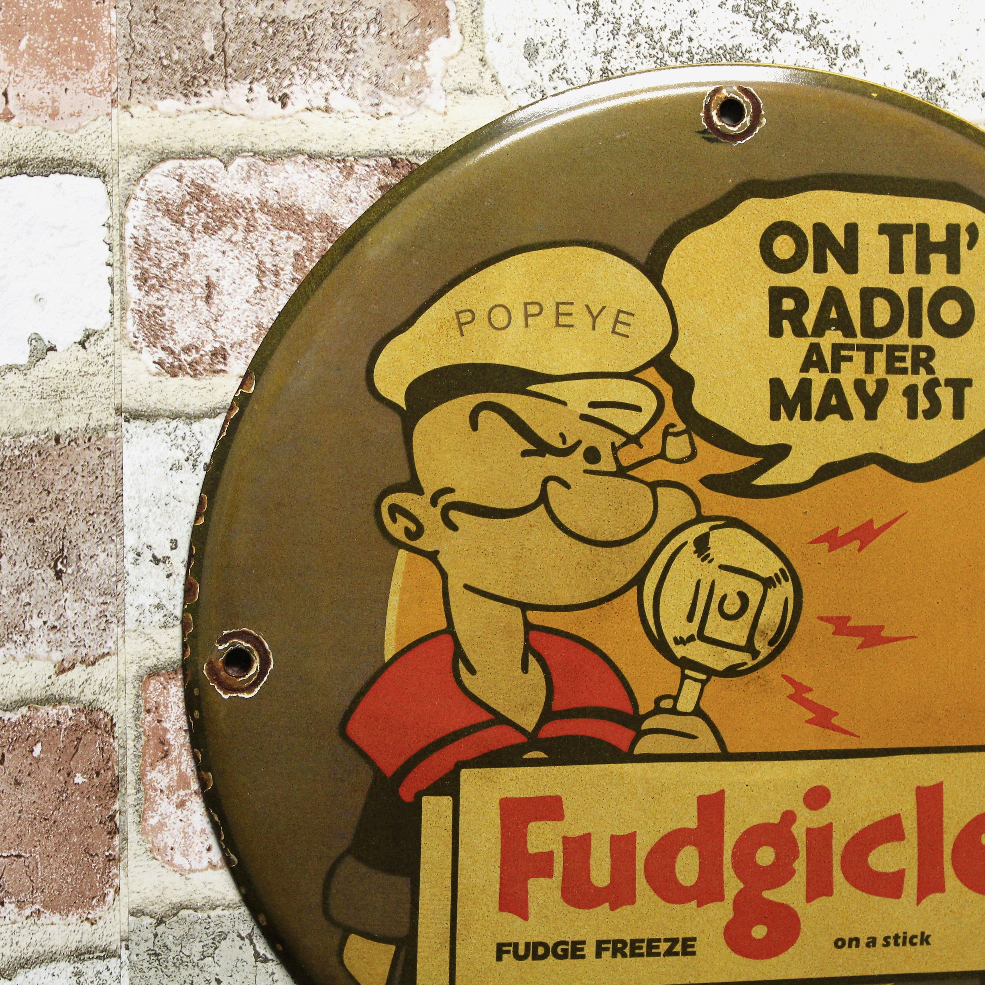 Fudgicle Fudge Freeze with Popeye Porcelain Enamel Sign (12in)