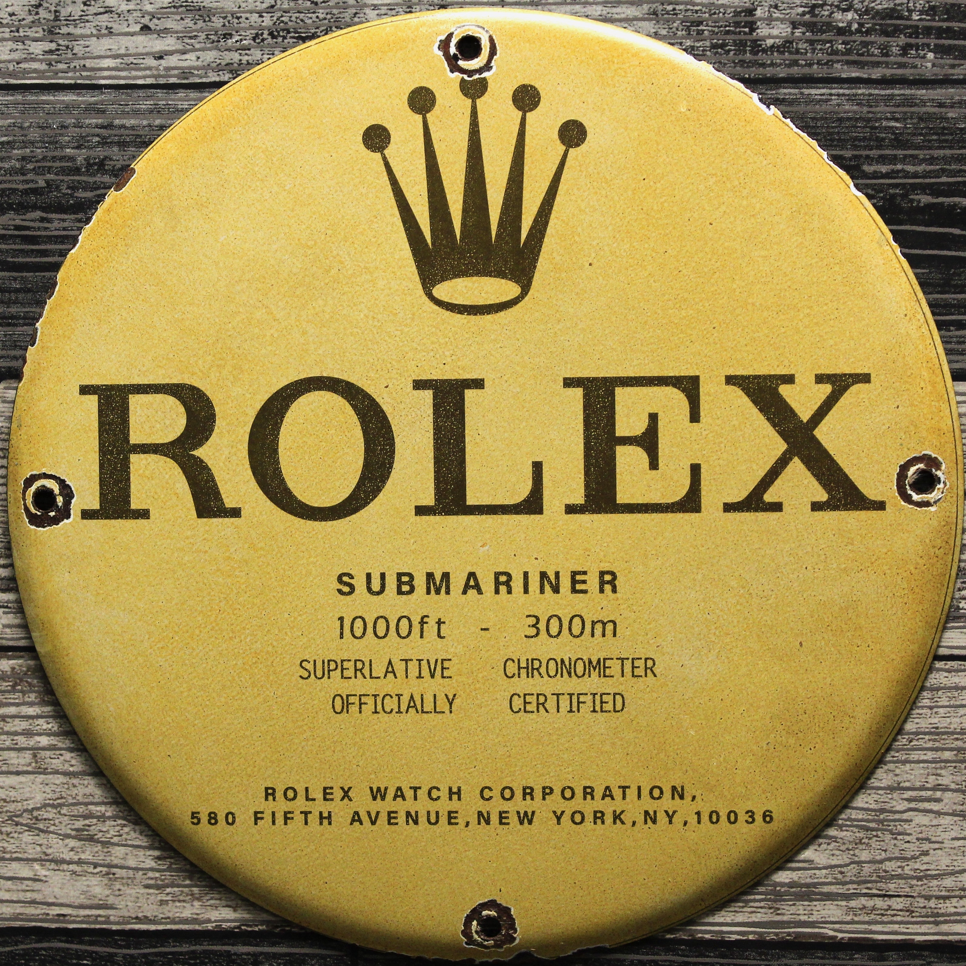 Submariner Fifth Avenue New York Vintage Watch Porcelain Enamel Sign (12in)