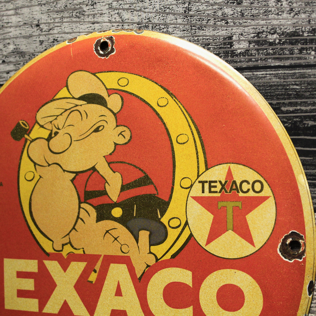 Texaco Marine Products 1930 with Popeye Porcelain Enamel Sign (12in)