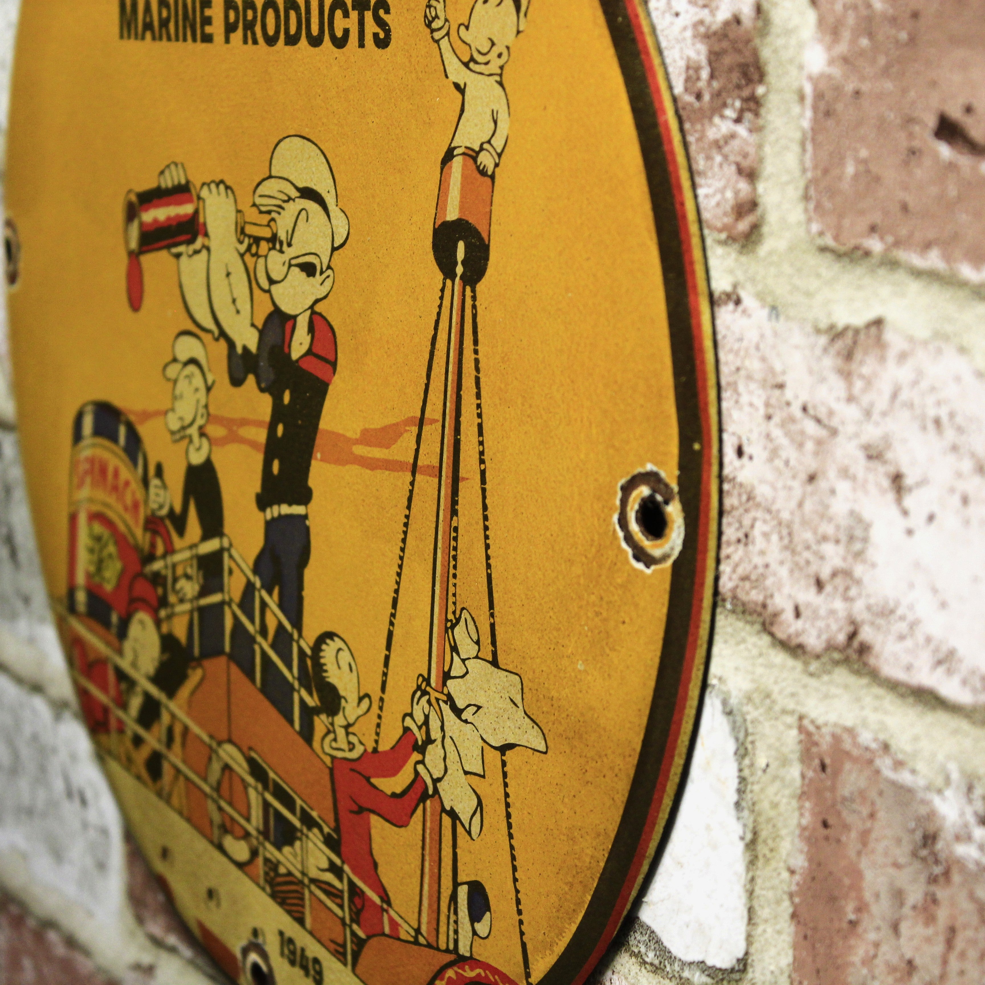 Shell Marine Products Popeye & Olive Porcelain Enamel Sign (12in)