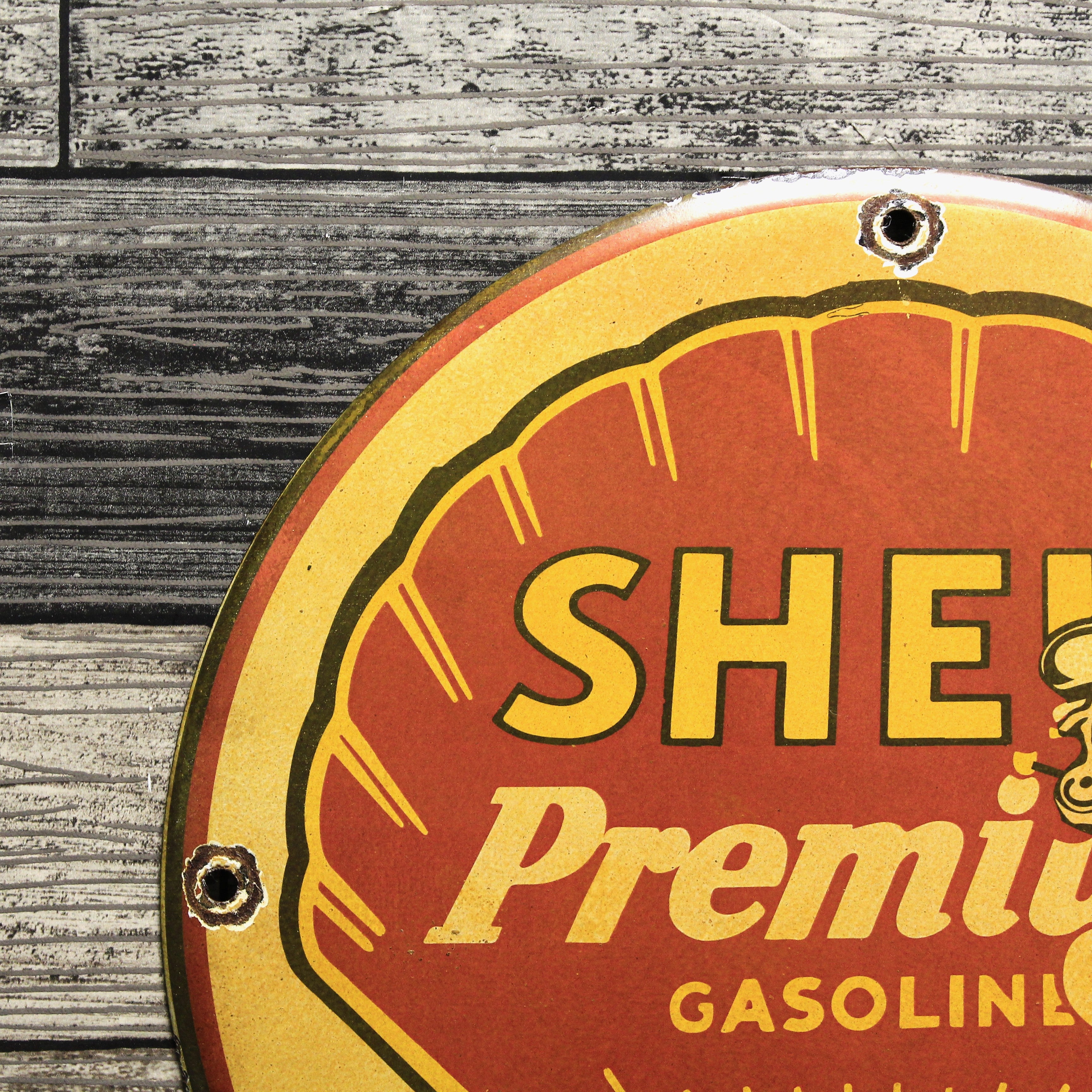 Shell Premium Gasoline with Popeye Porcelain Enamel Sign (12in)