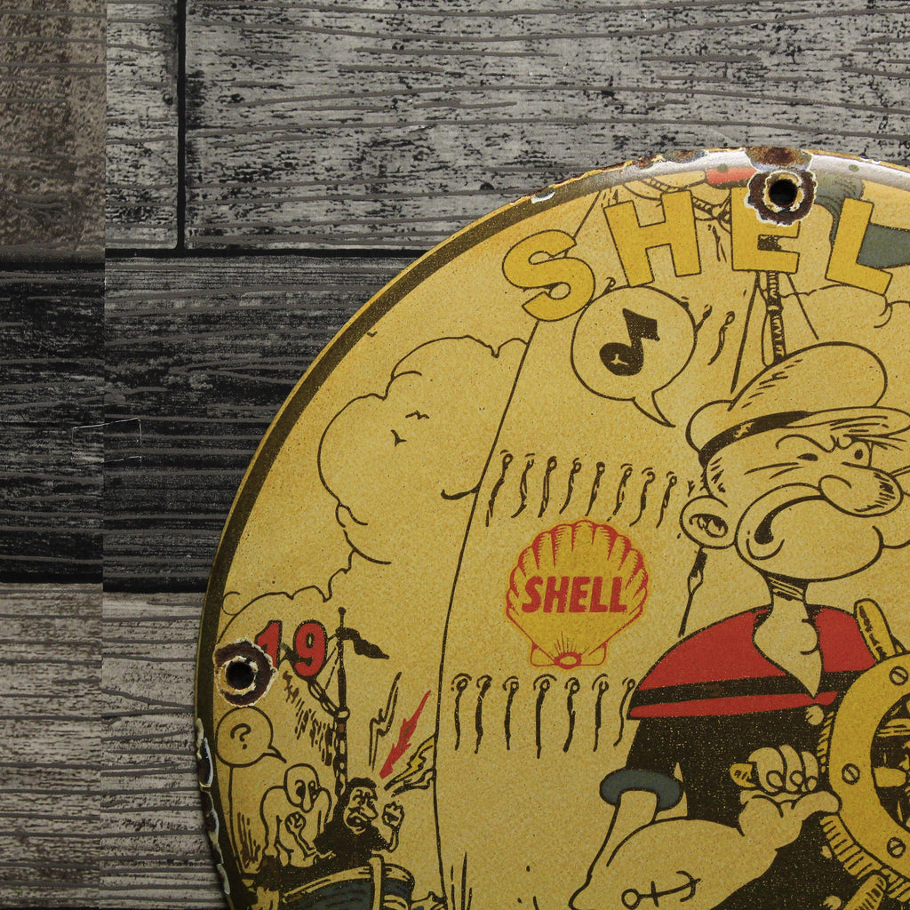 Shell Marine Premium Oil with Captain Popeye Porcelain Enamel Sign (12in)
