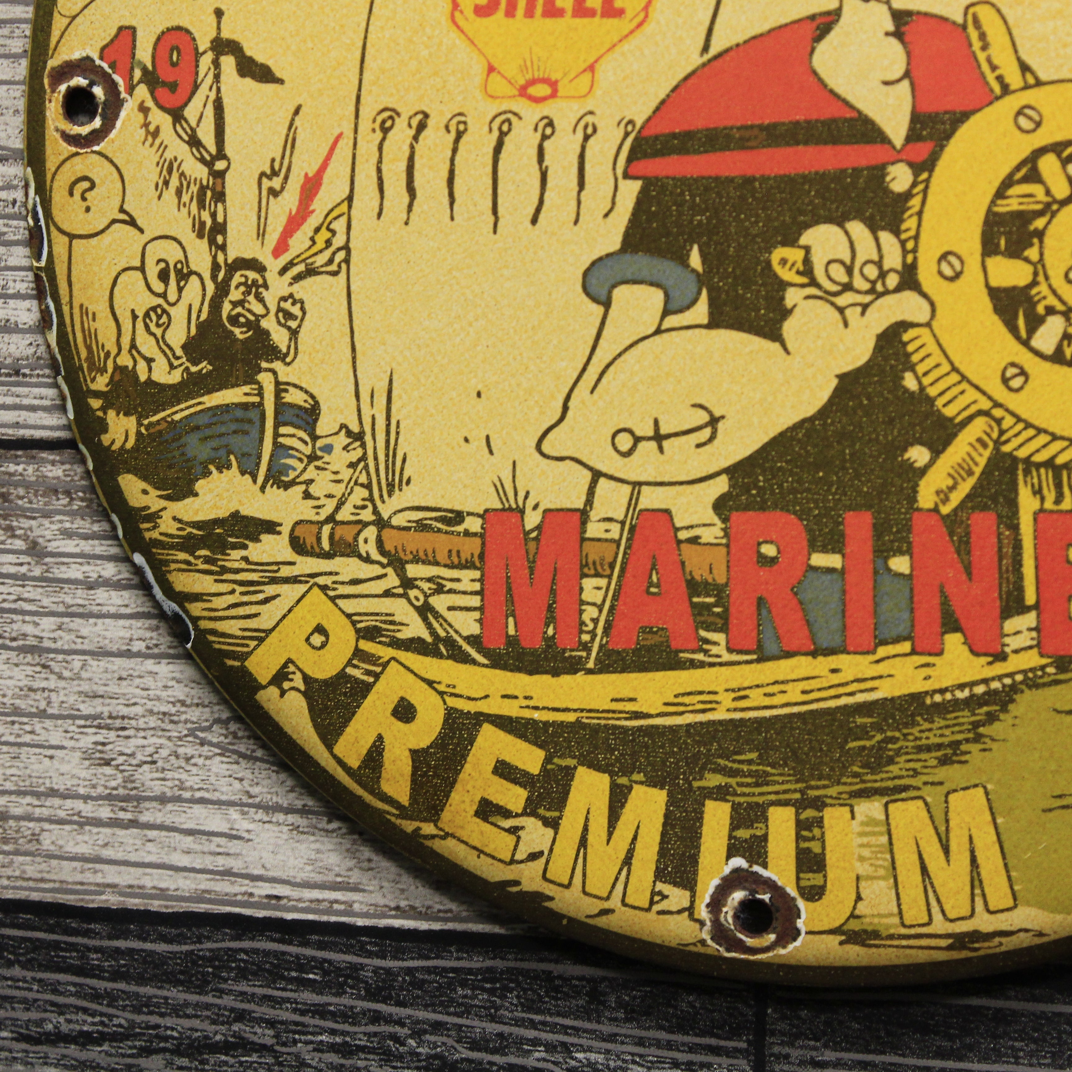 Shell Marine Premium Oil with Captain Popeye Porcelain Enamel Sign (12in)