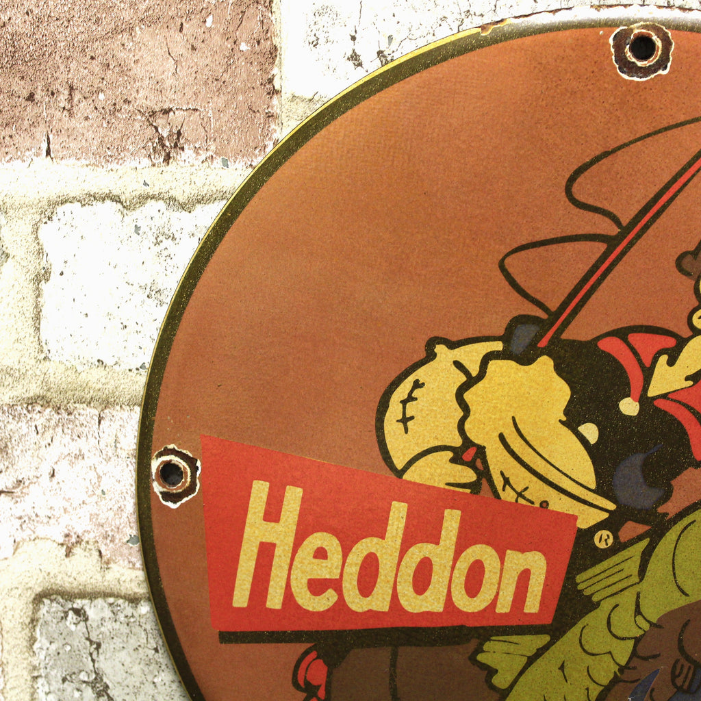 Heddon Fishing Popeye Vintage Porcelain Enamel Sign (12in)