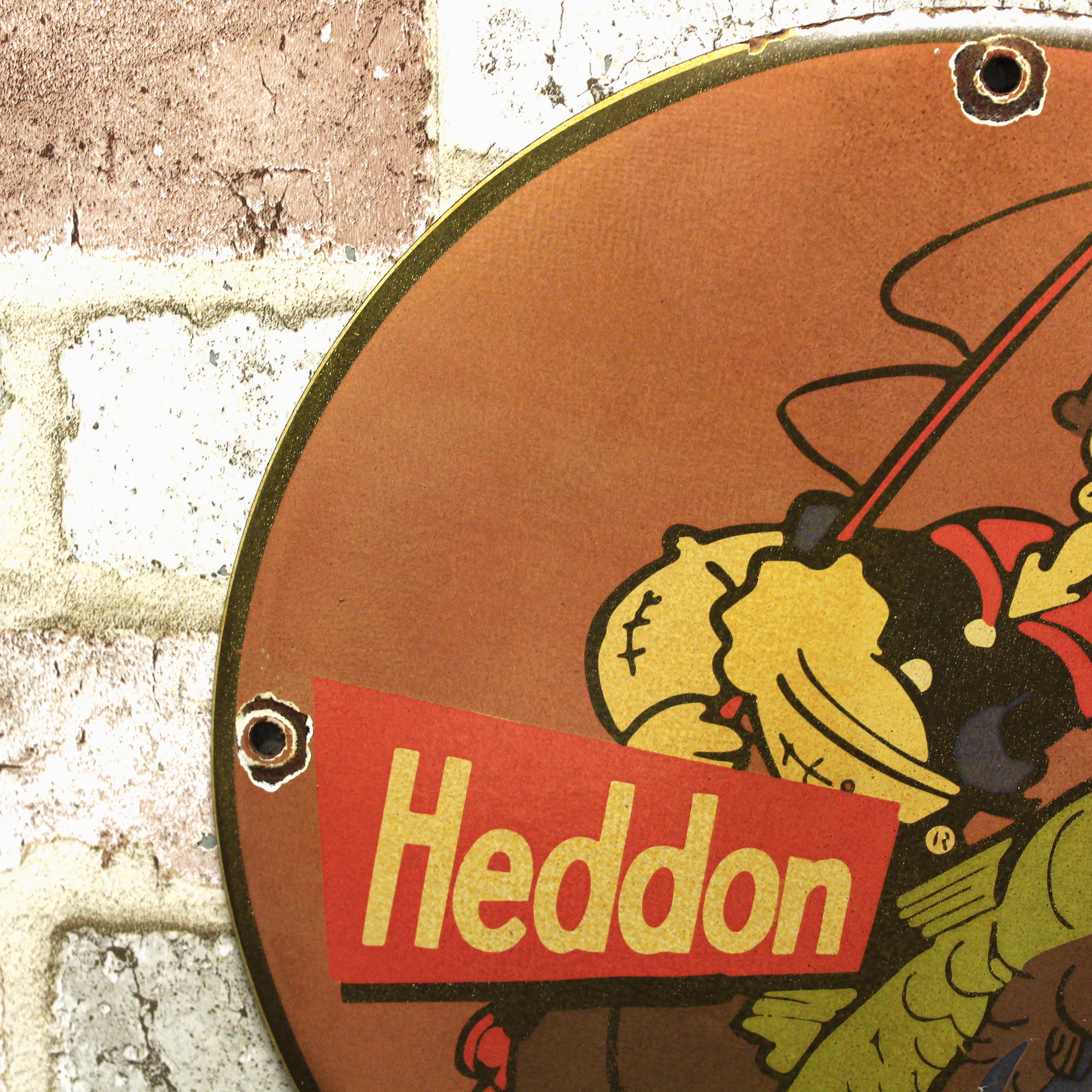 Heddon Fishing Popeye Vintage Porcelain Enamel Sign (12in)