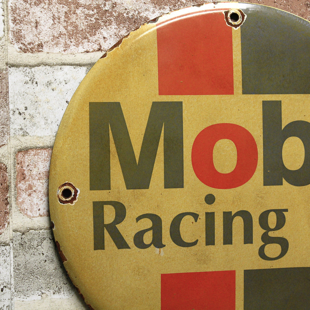 Mobil Racing Oil Porcelain Enamel Sign (12in)