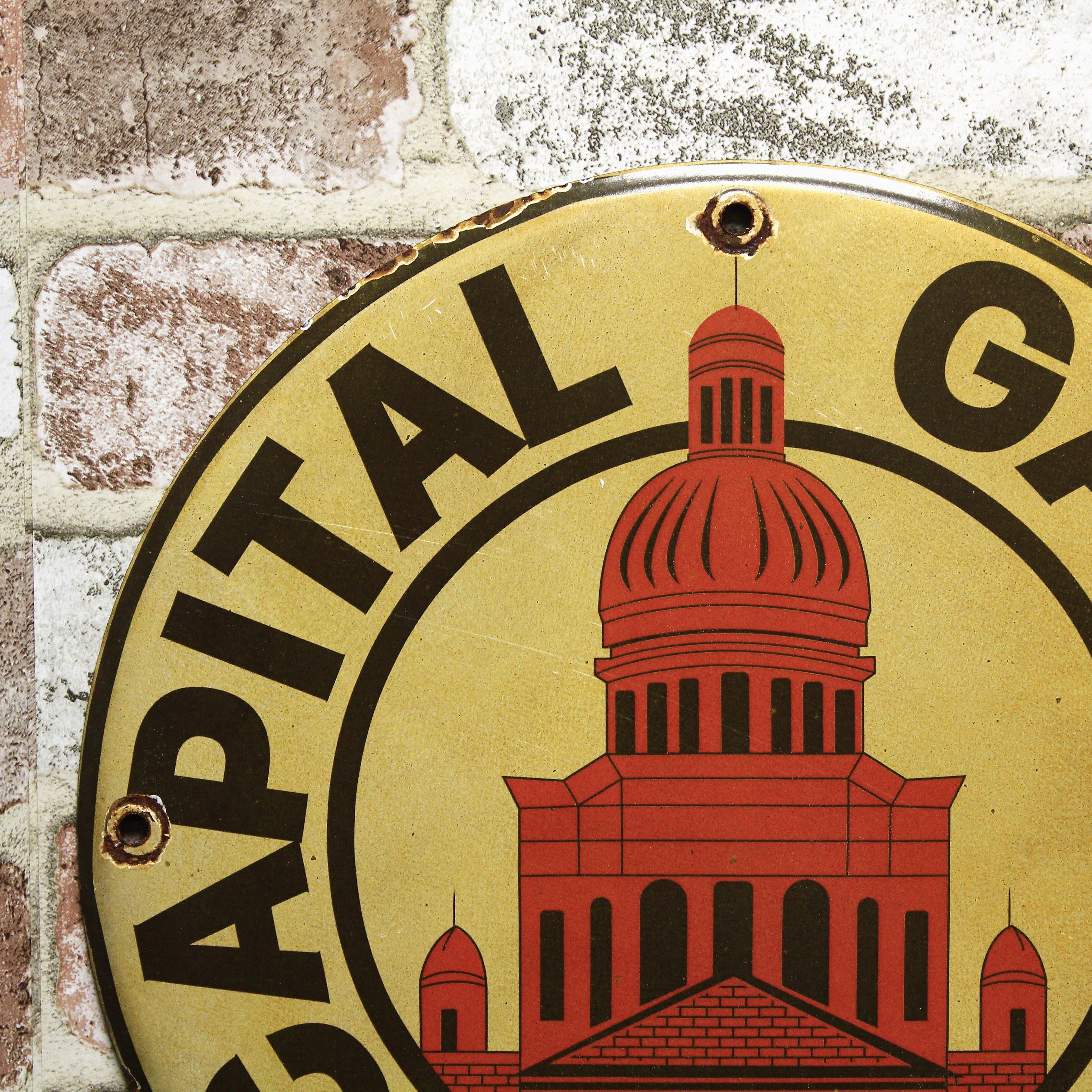 Capital Gasoline Oils Porcelain Enamel Sign (12in)