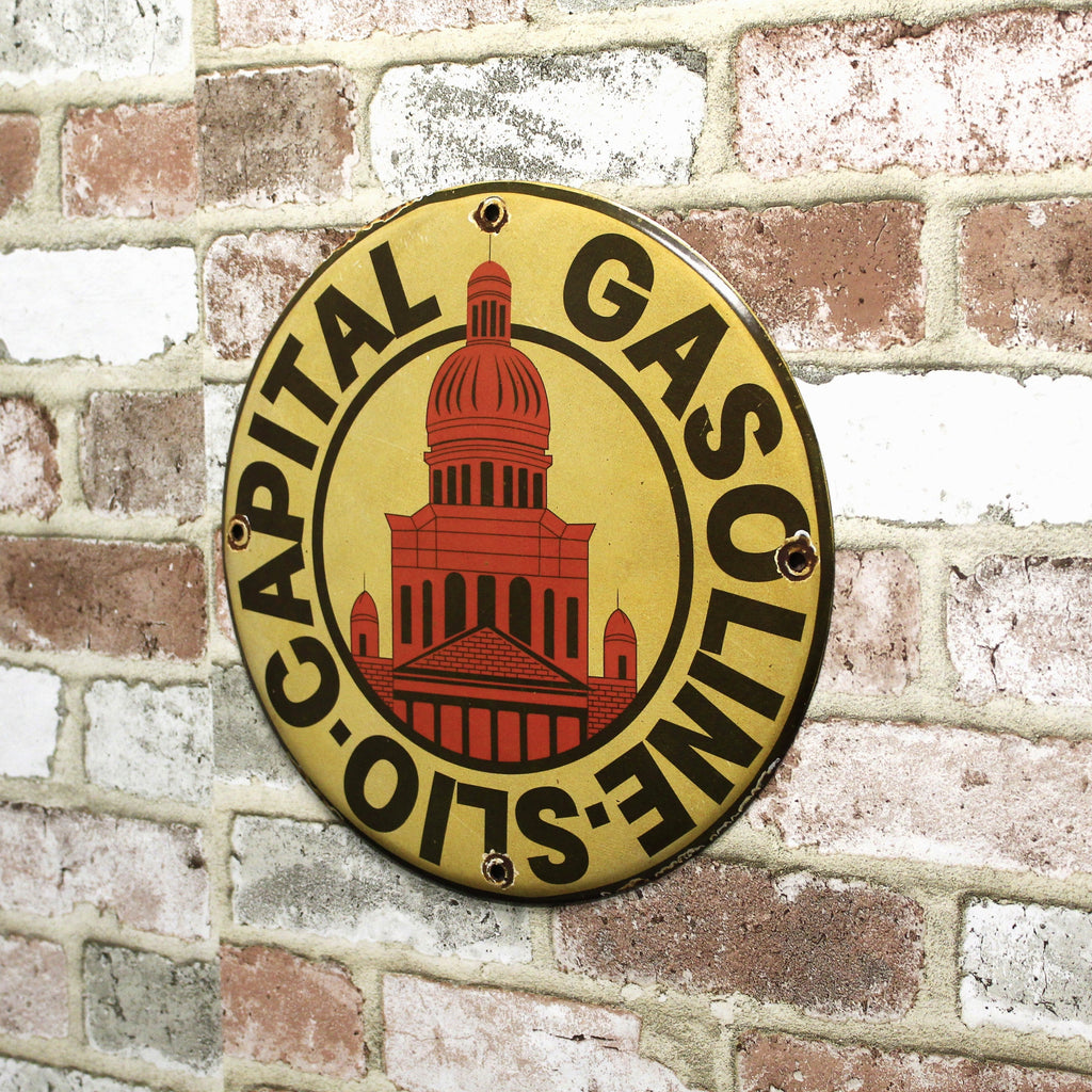 Capital Gasoline Oils Porcelain Enamel Sign (12in)