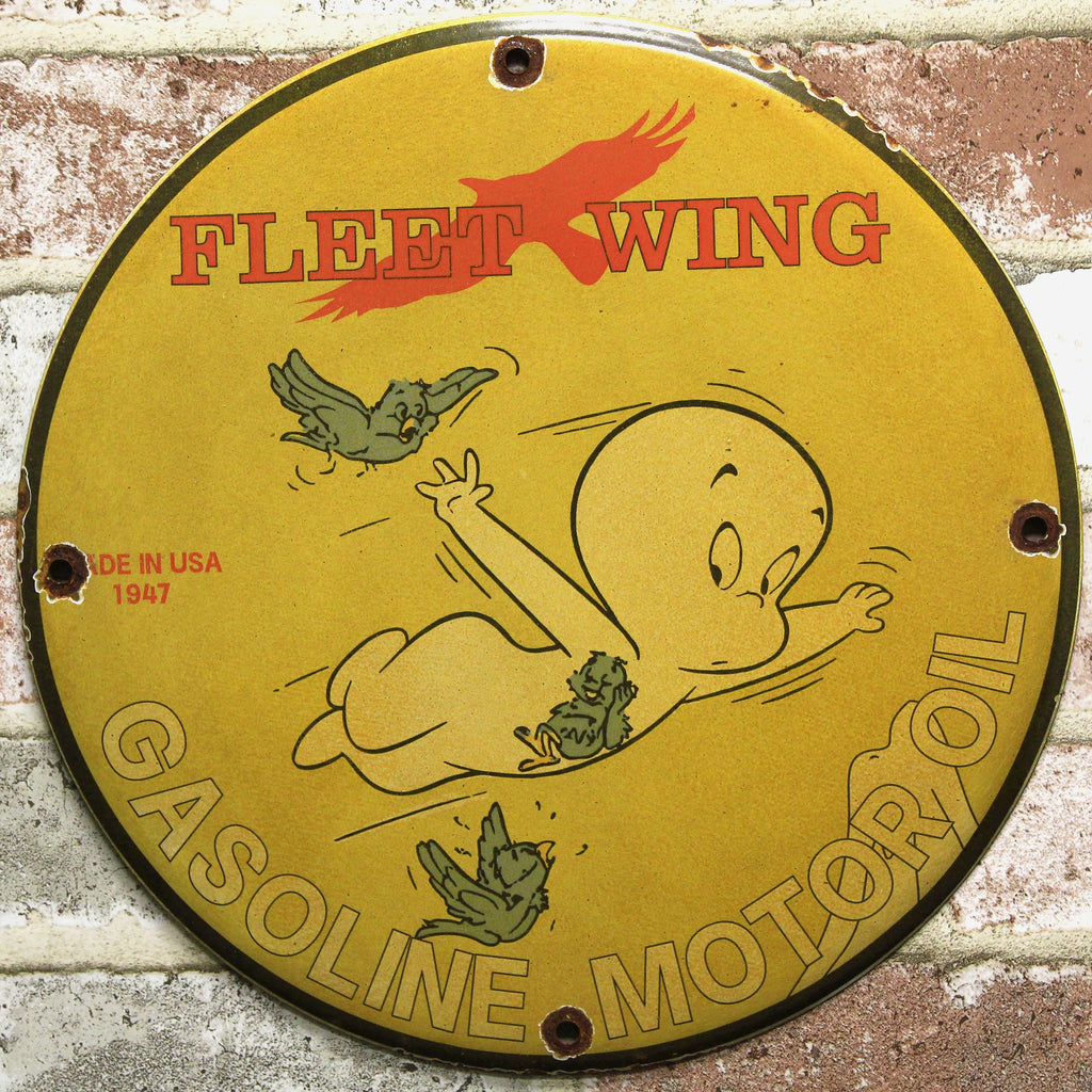 Fleet Wing Gasoline Porcelain Enamel Sign (12in)