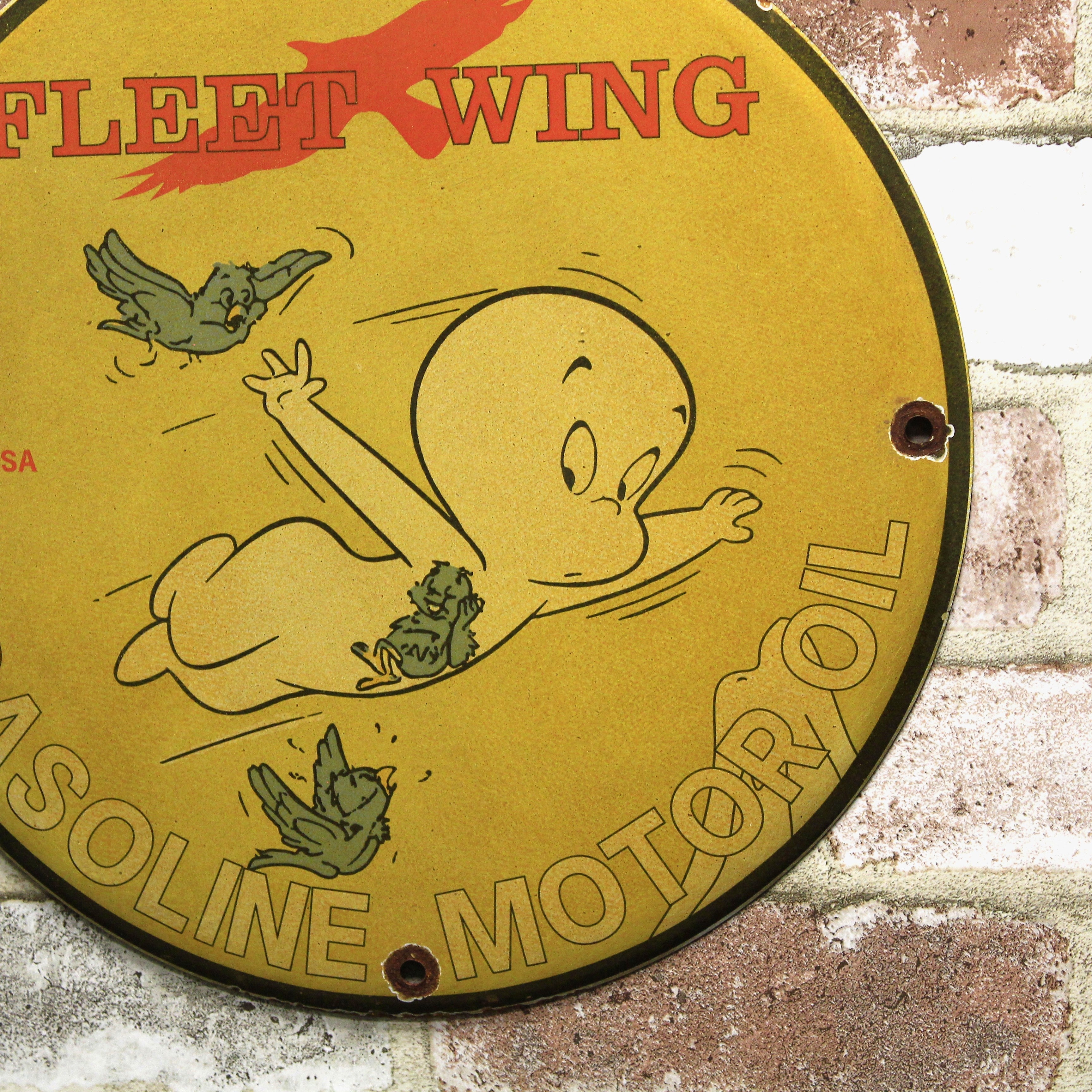 Fleet Wing Gasoline Porcelain Enamel Sign (12in)
