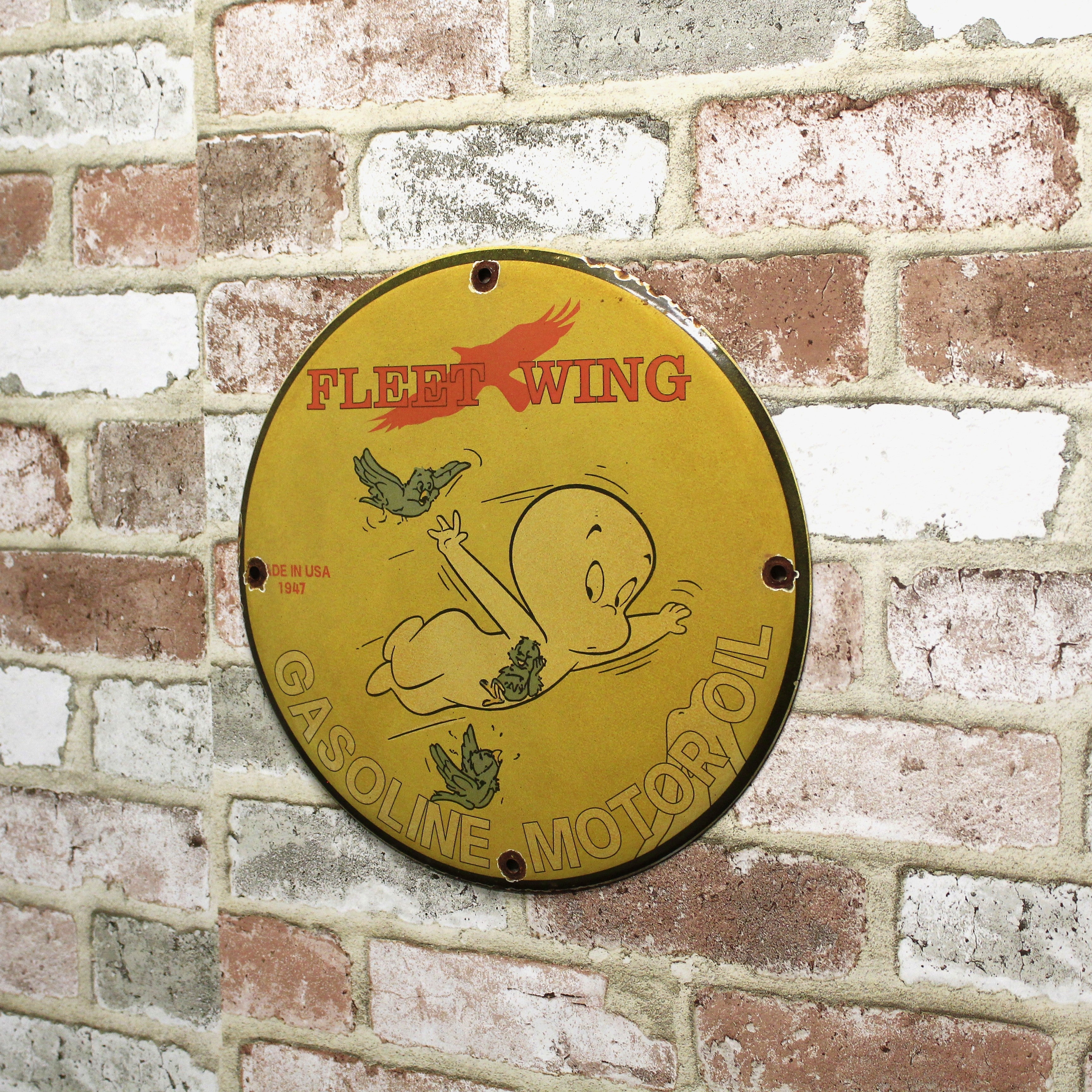 Fleet Wing Gasoline Porcelain Enamel Sign (12in)