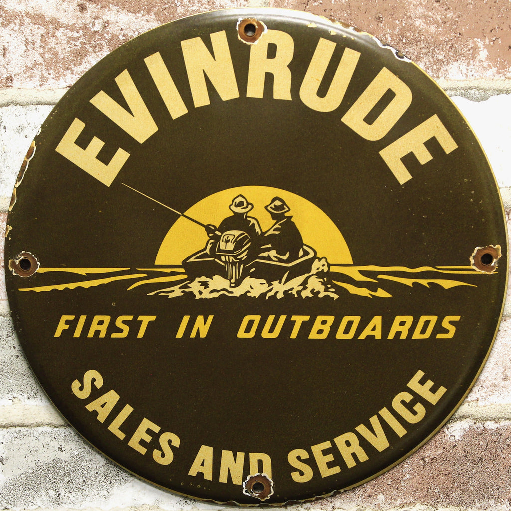 Evinrude Outboards Sales & Service Porcelain Enamel Sign (12in)