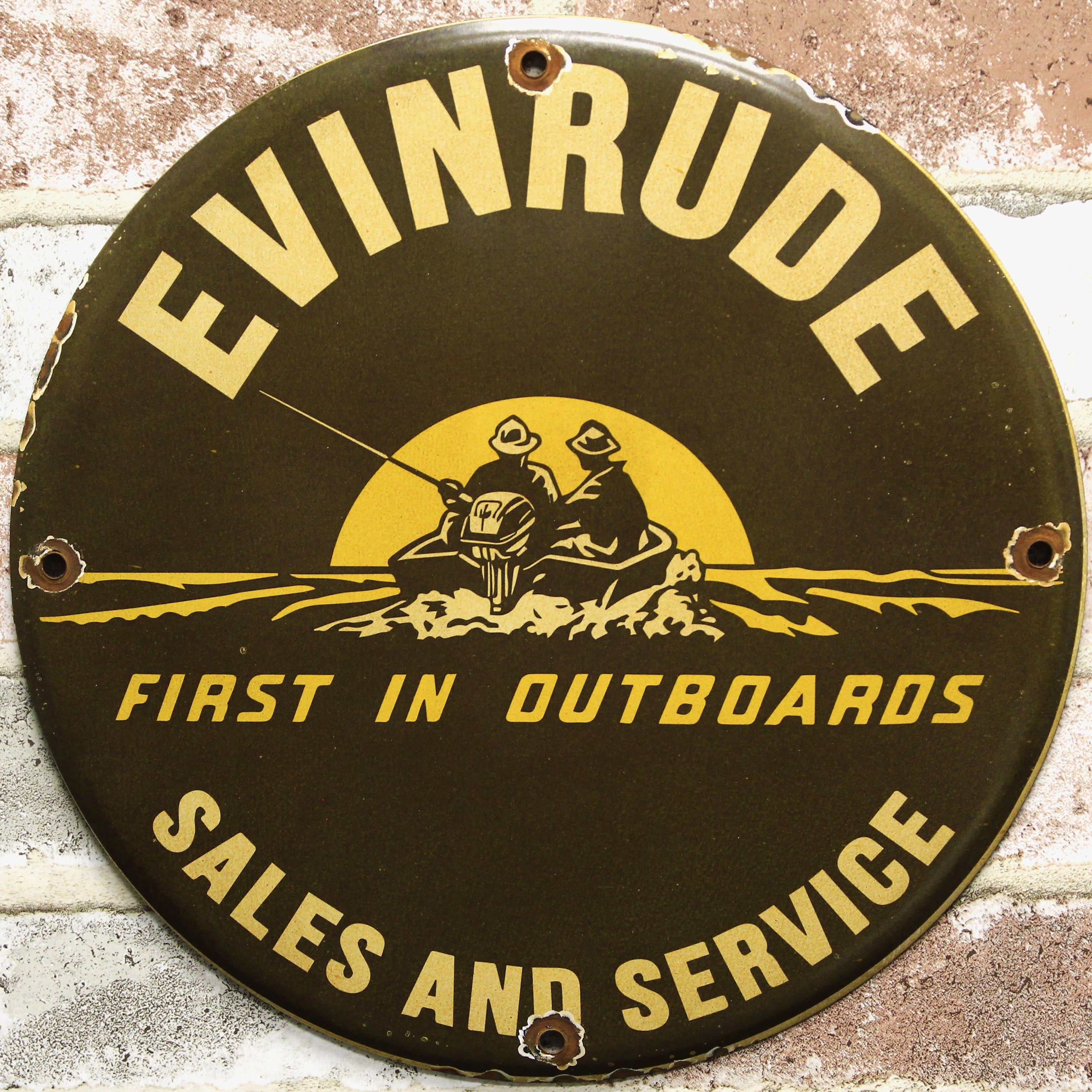 Evinrude Outboards Sales & Service Porcelain Enamel Sign (12in)