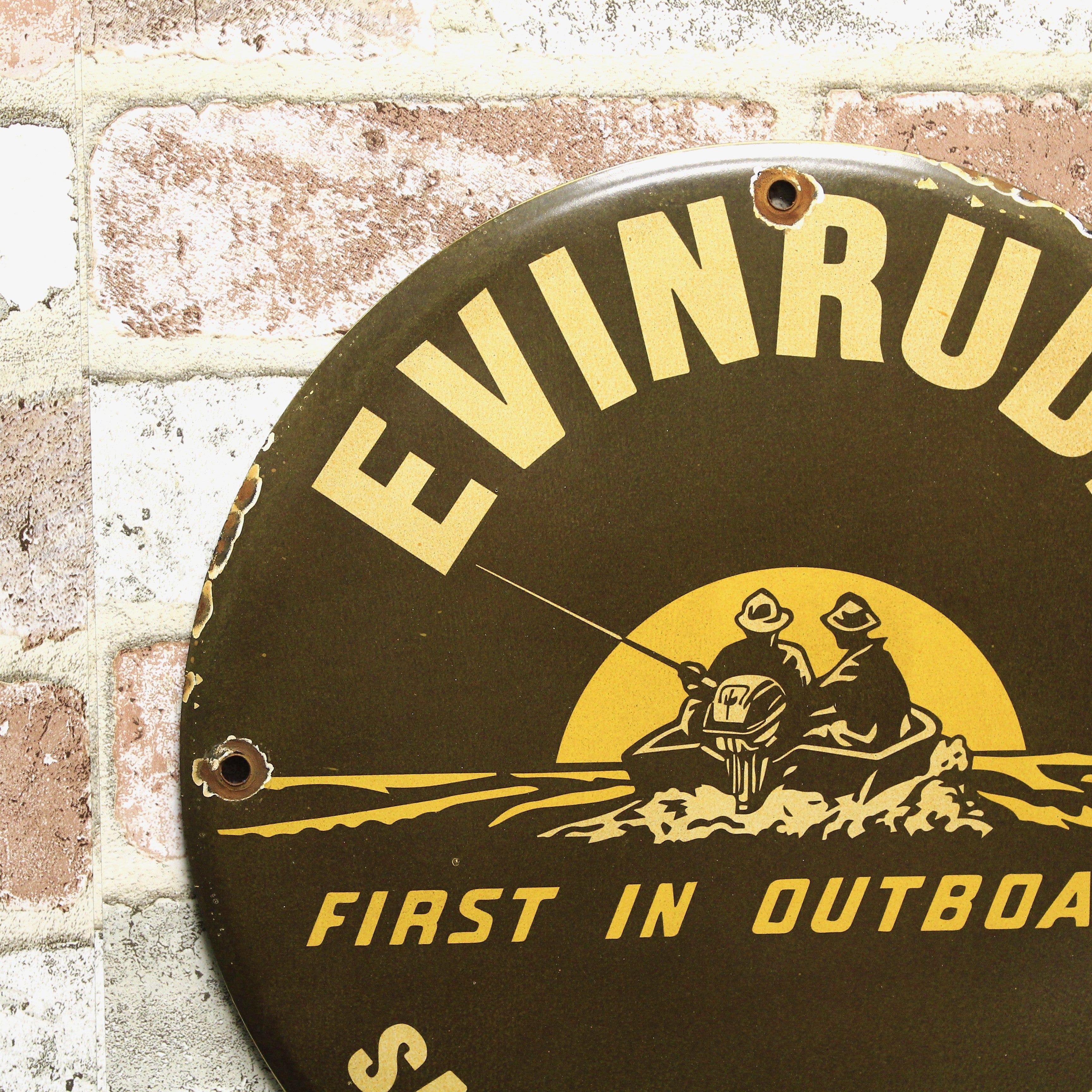 Evinrude Outboards Sales & Service Porcelain Enamel Sign (12in)