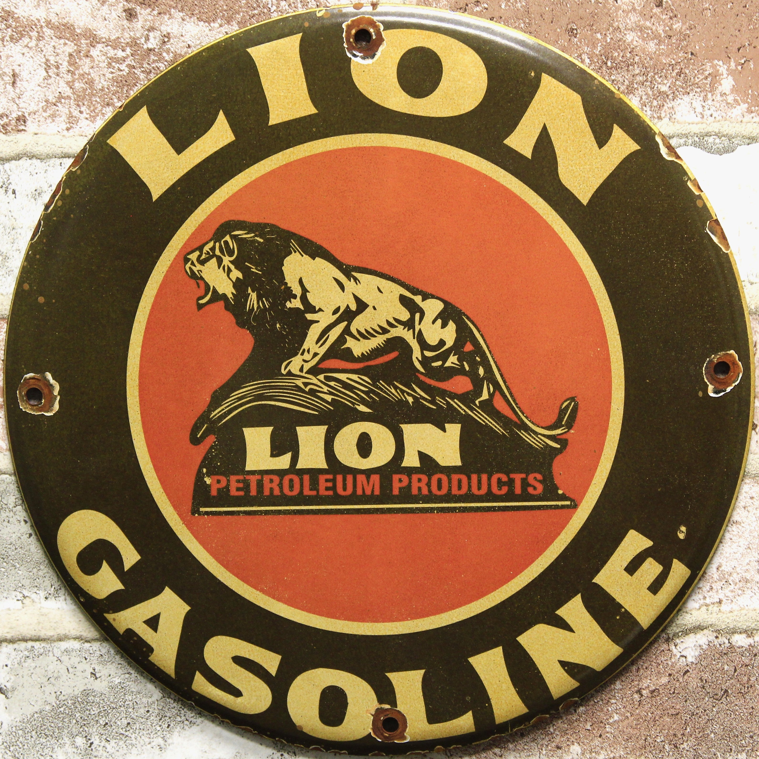 Lion Gasoline Petroleum Products  Porcelain Enamel Sign (12in)