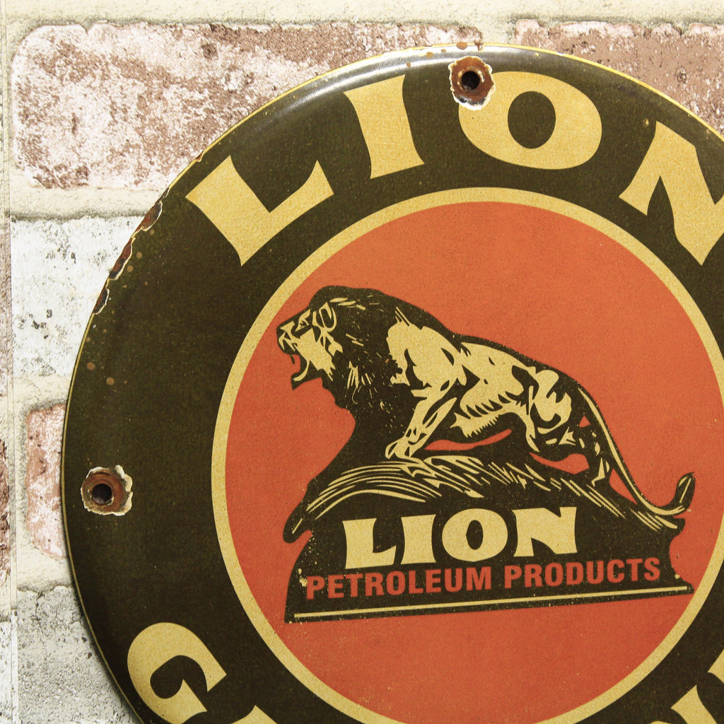 Lion Gasoline Petroleum Products  Porcelain Enamel Sign (12in)