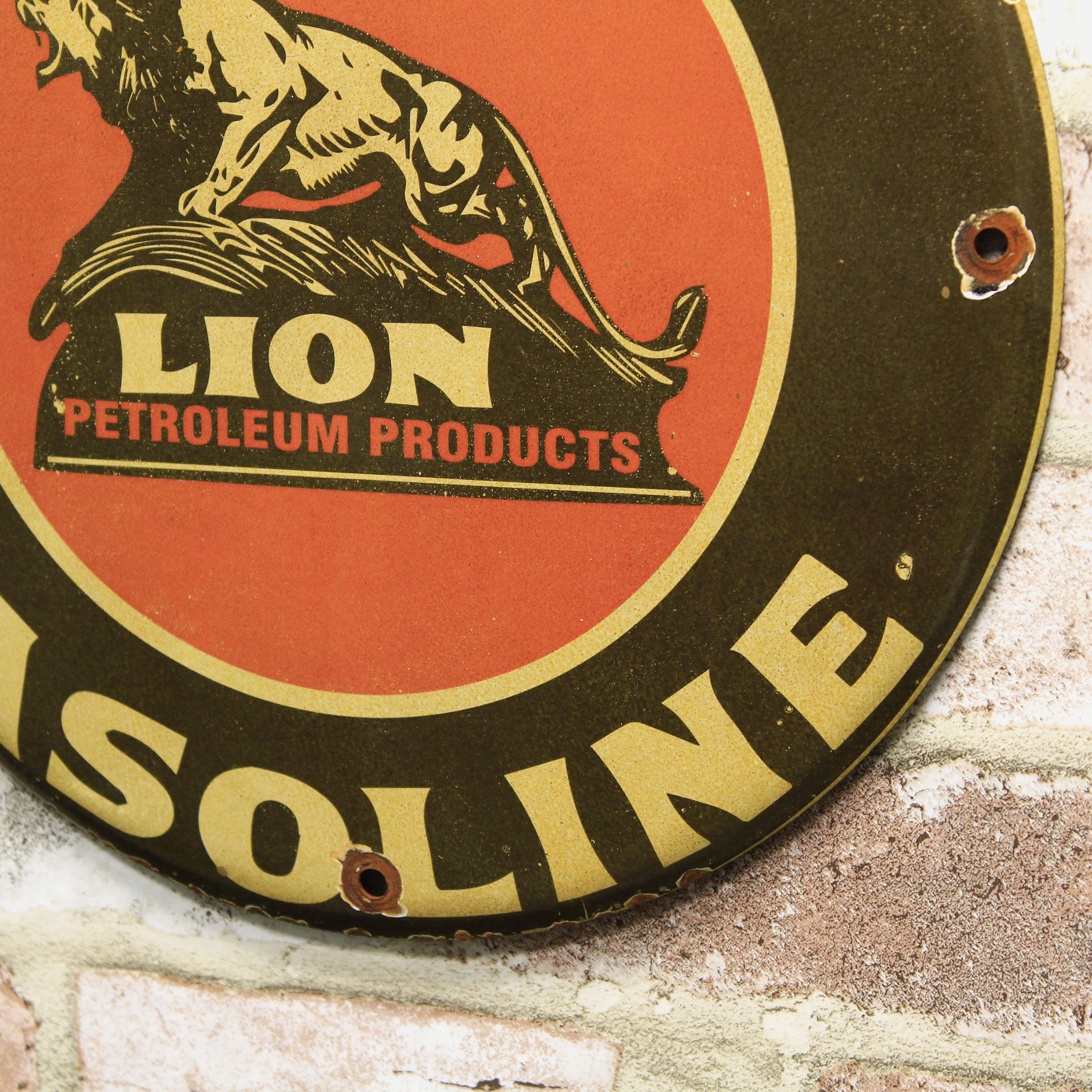 Lion Gasoline Petroleum Products  Porcelain Enamel Sign (12in)