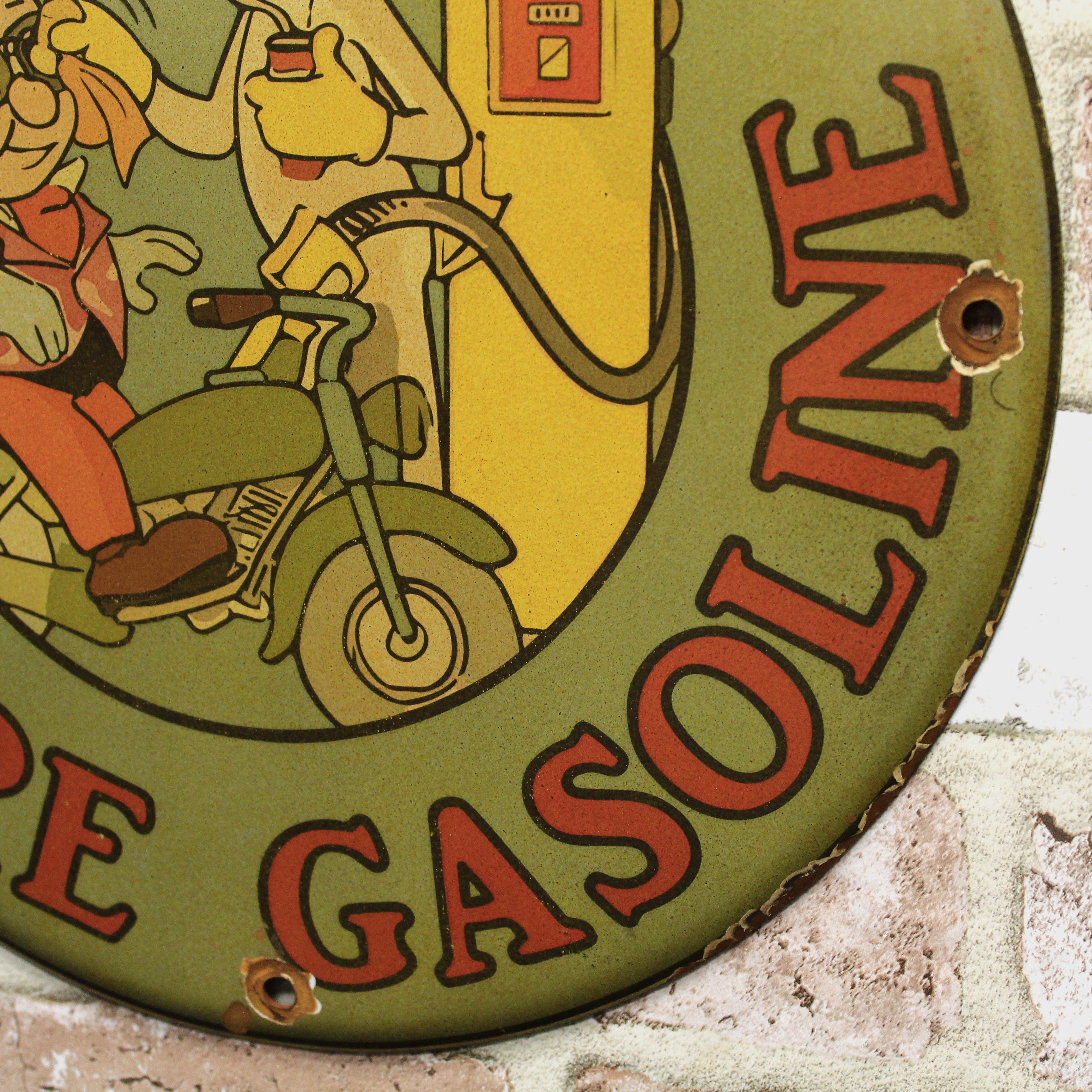 Gilmore Gasoline Bugs Bunny & Elmer Fudd Porcelain Enamel Sign (12in)