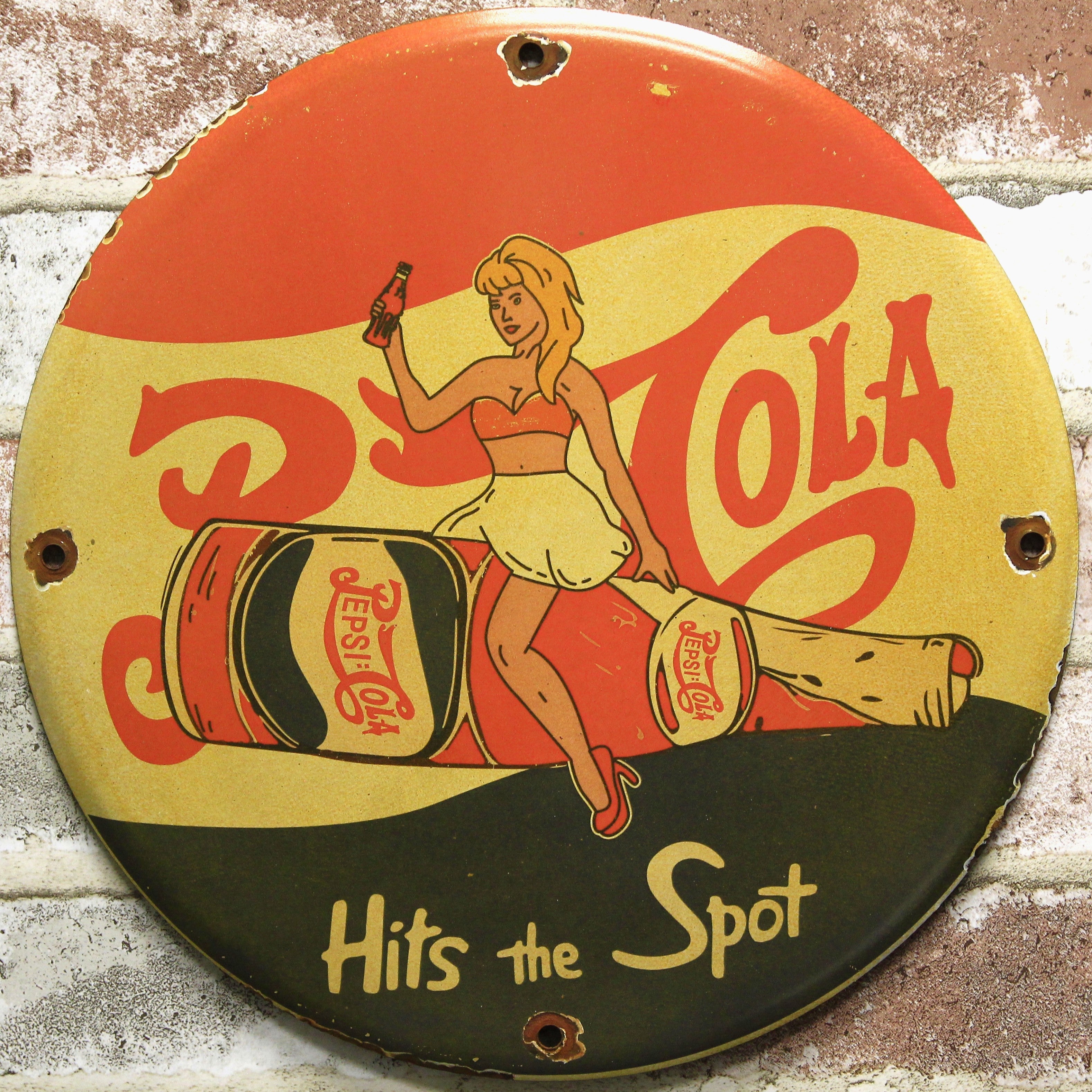 Pepsi Cola Pin-Up Porcelain Enamel Sign (12in)