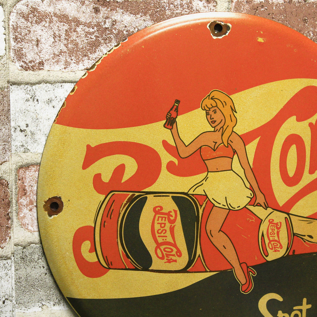Pepsi Cola Pin-Up Porcelain Enamel Sign (12in)