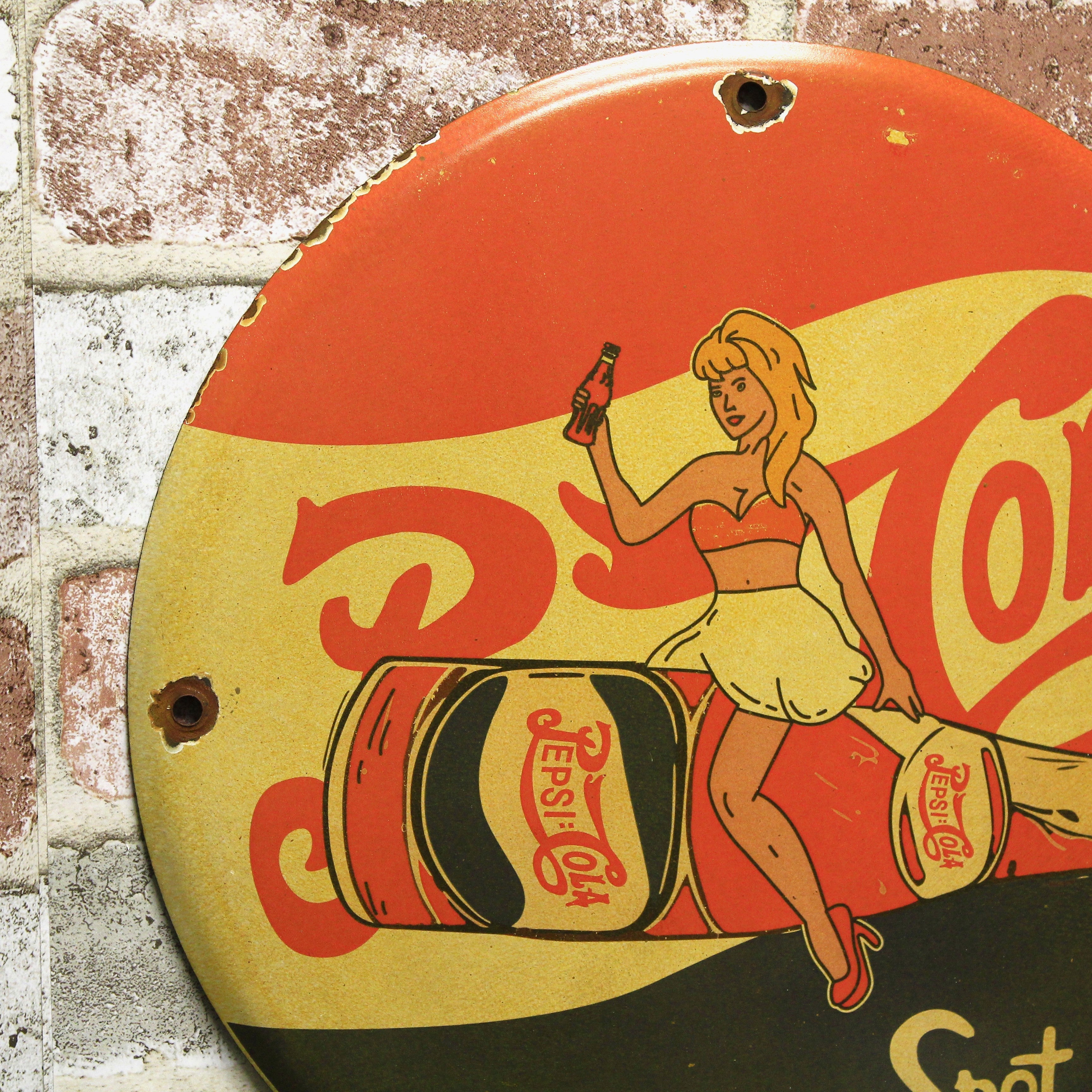 Pepsi Cola Pin-Up Porcelain Enamel Sign (12in)