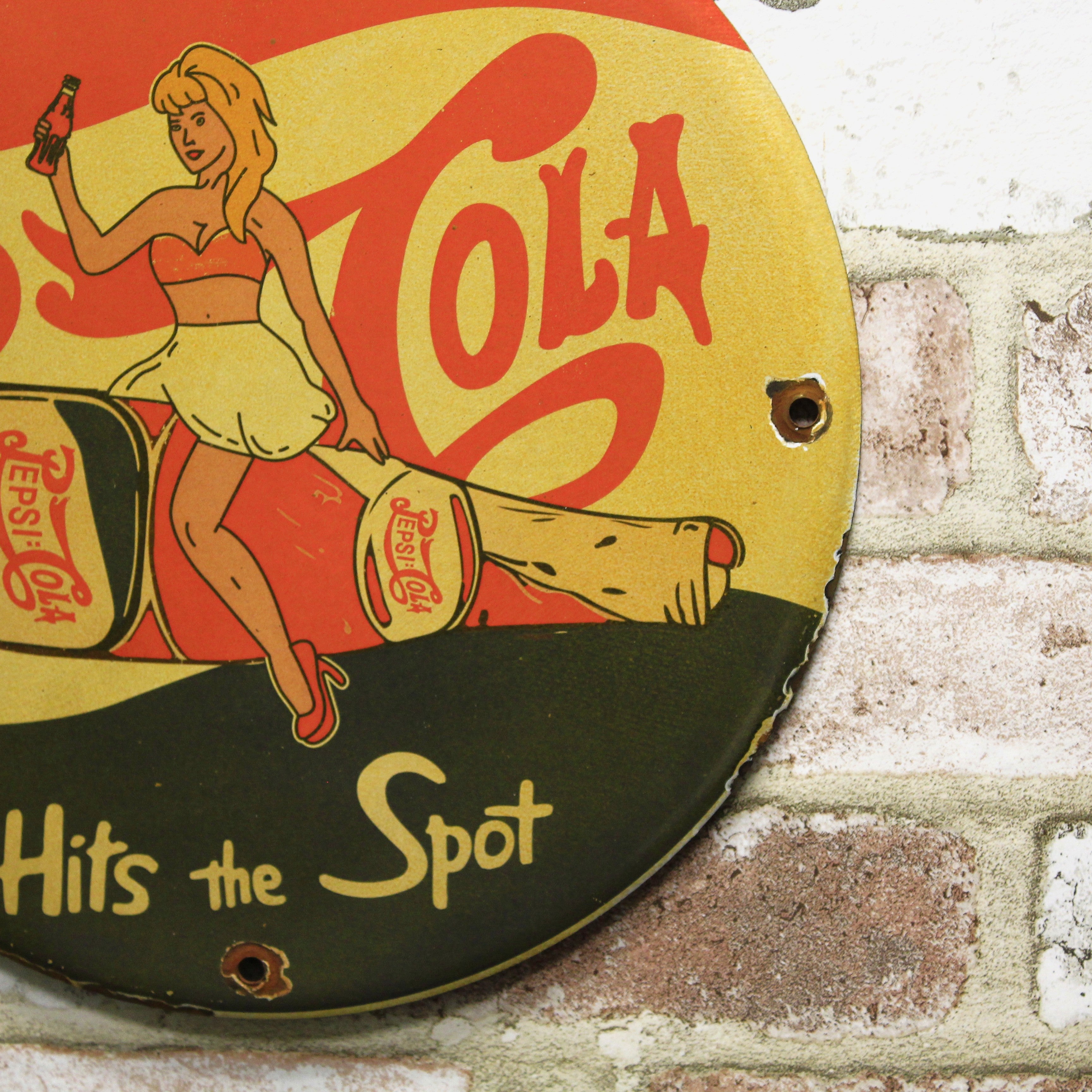 Pepsi Cola Pin-Up Porcelain Enamel Sign (12in)