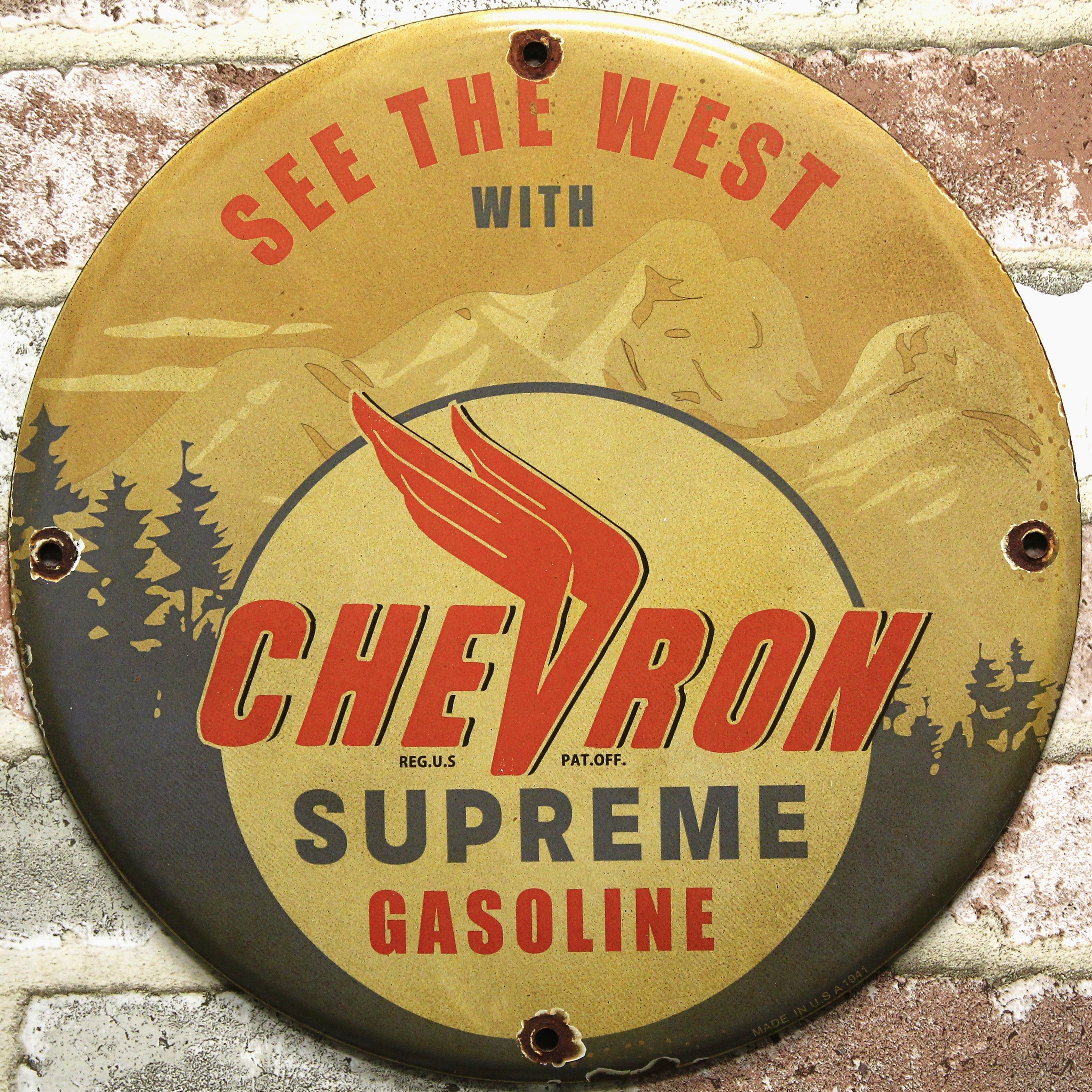Chevron Supreme See The West Porcelain Enamel Sign (12in)
