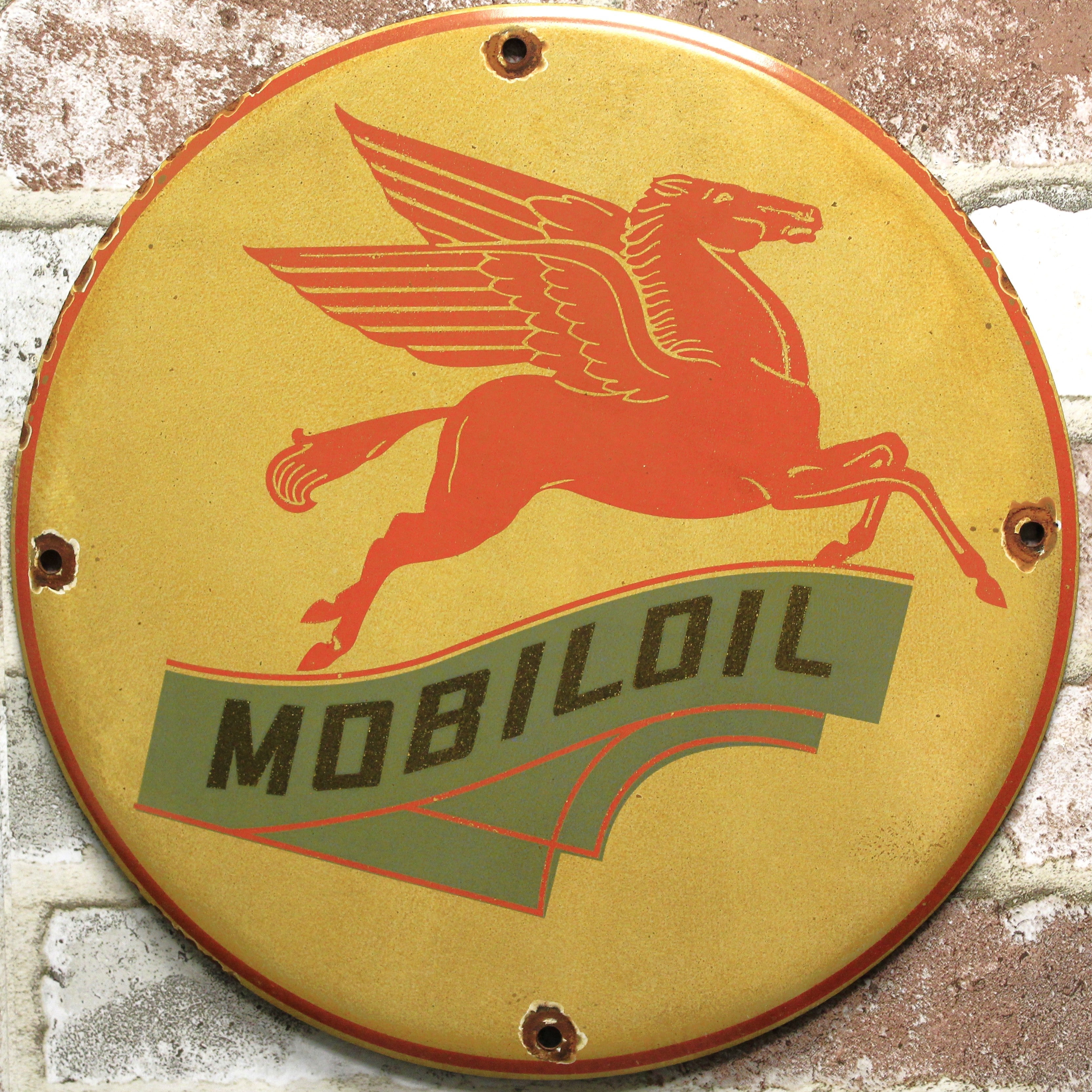Mobiloil Flying Pegasus Vintage Porcelain Enamel Sign (12in)