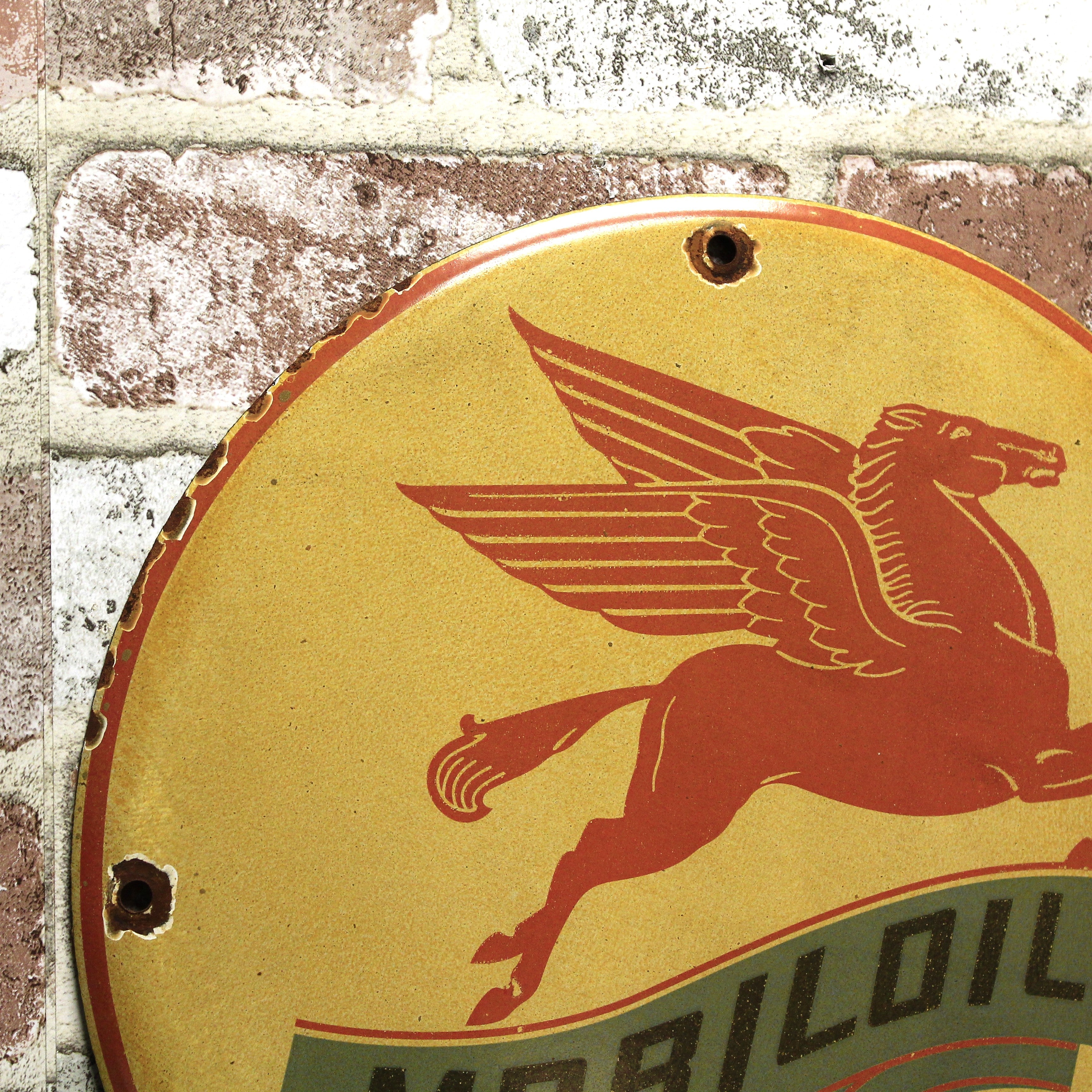 Mobiloil Flying Pegasus Vintage Porcelain Enamel Sign (12in)