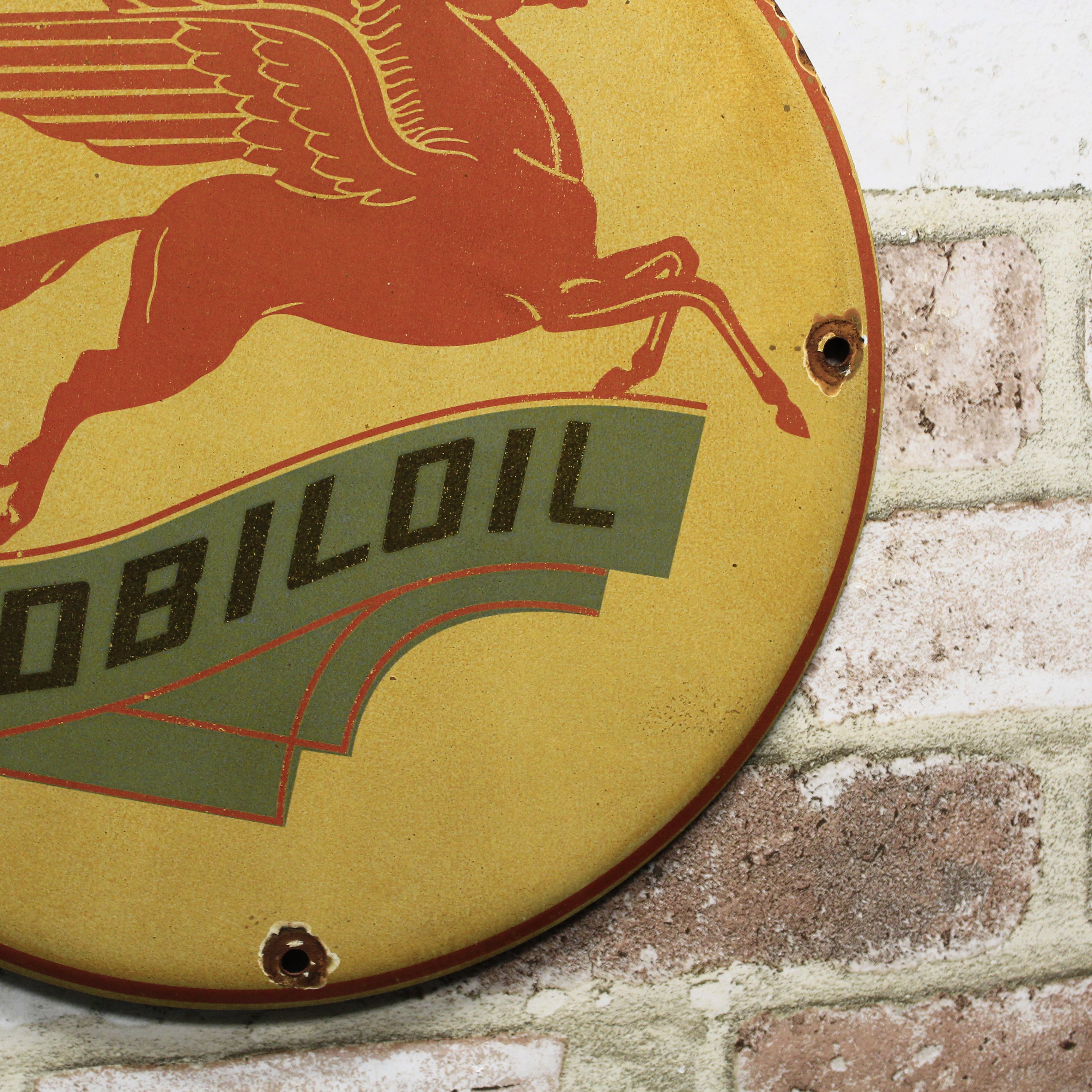 Mobiloil Flying Pegasus Vintage Porcelain Enamel Sign (12in)