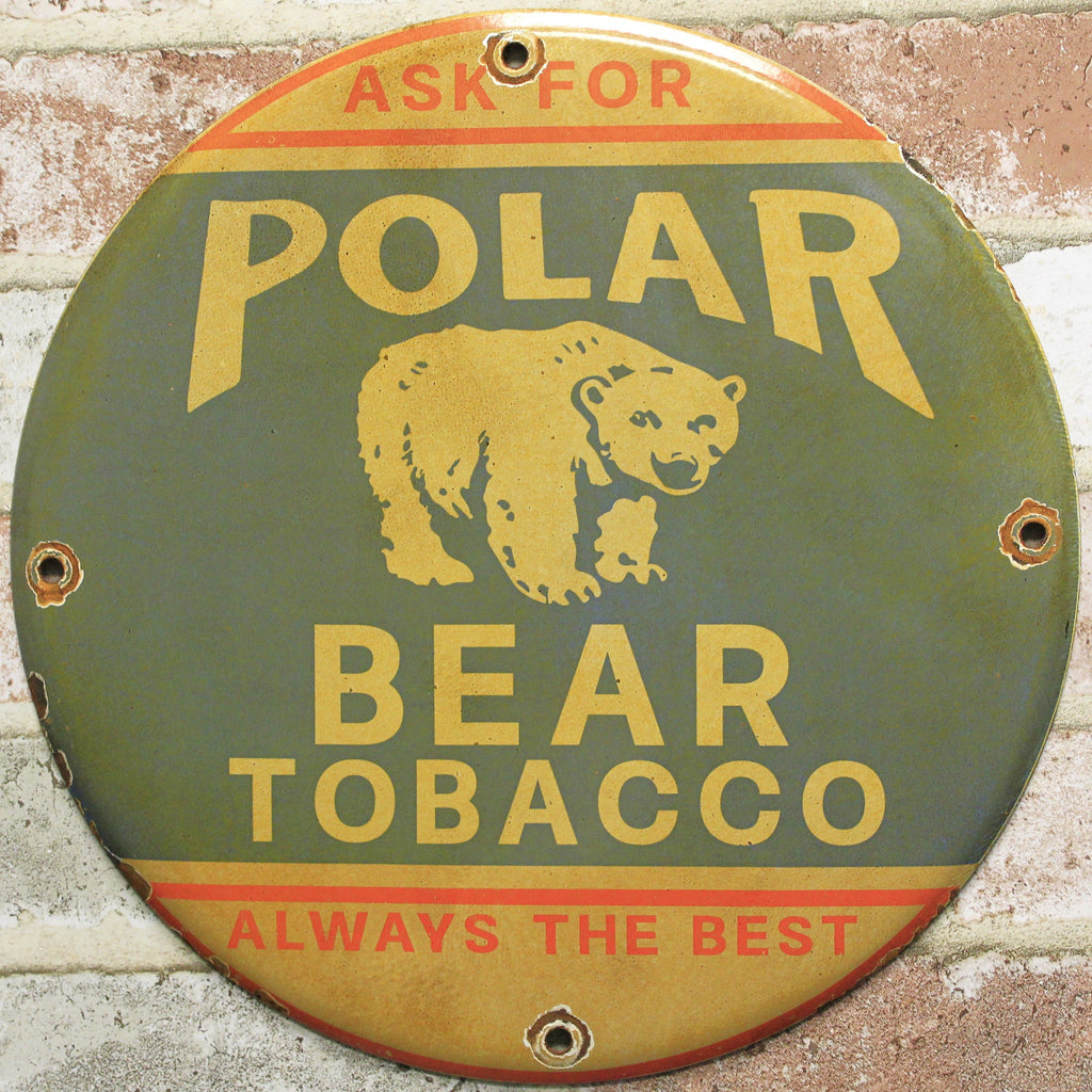 Polar Bear Tobacco Vintage Porcelain Enamel Sign (12in)