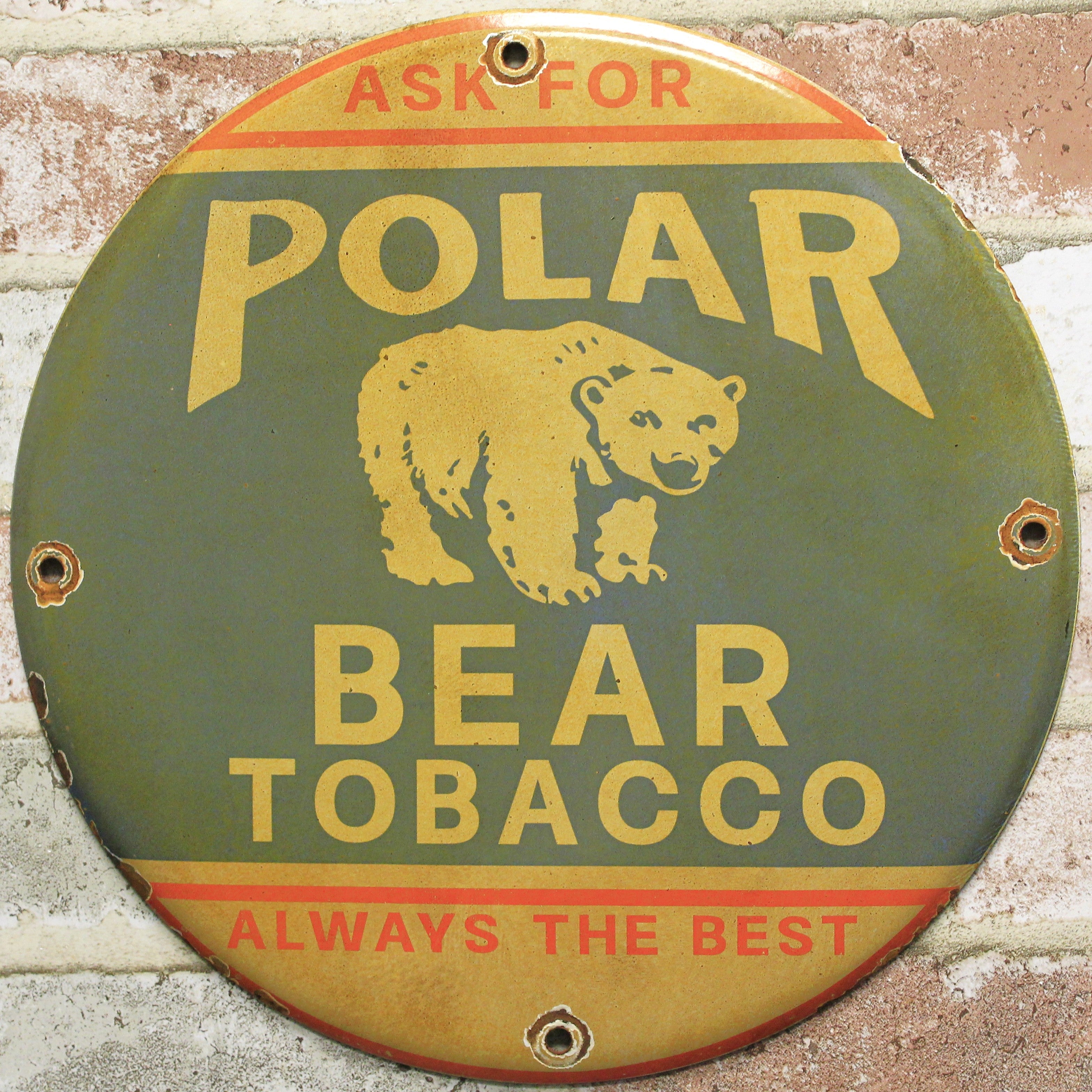 Polar Bear Tobacco Vintage Porcelain Enamel Sign (12in)
