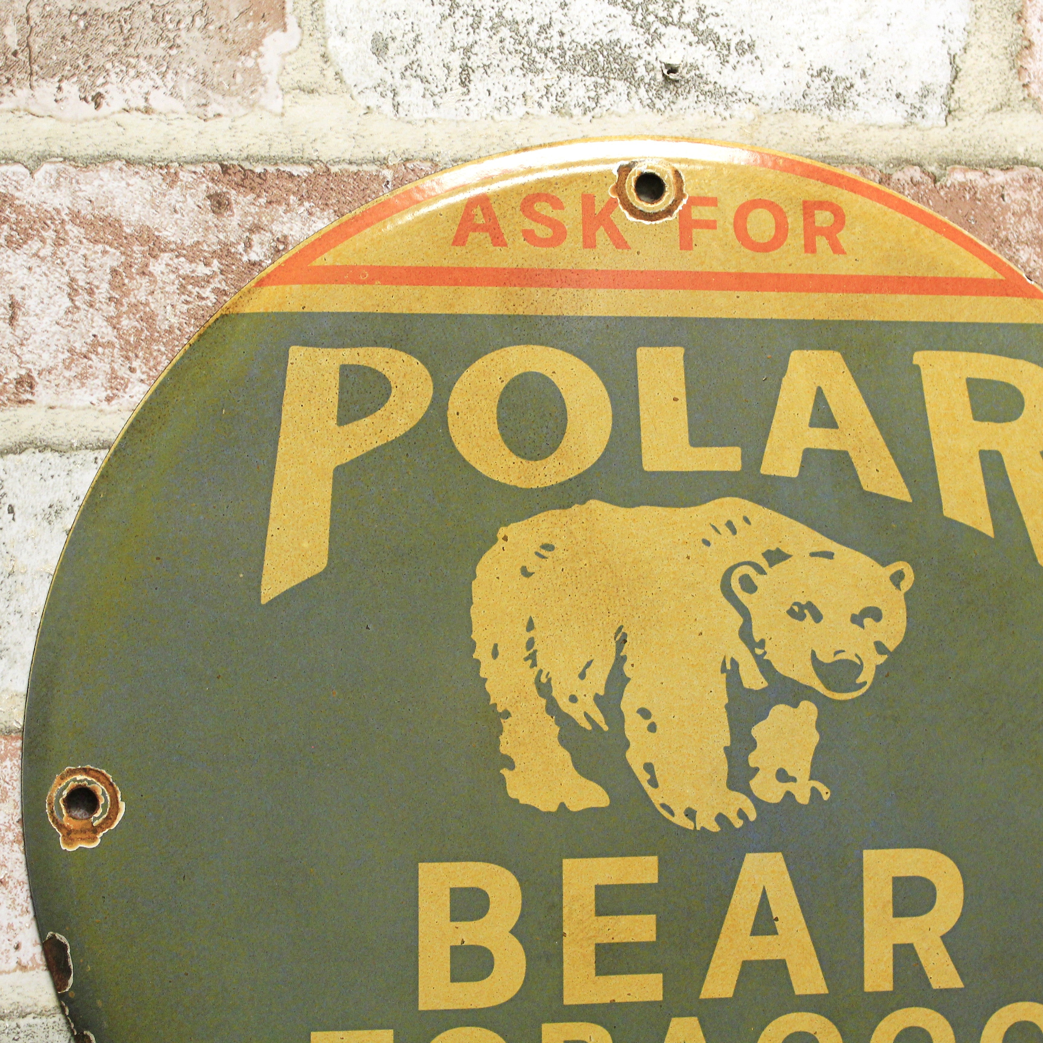 Polar Bear Tobacco Vintage Porcelain Enamel Sign (12in)