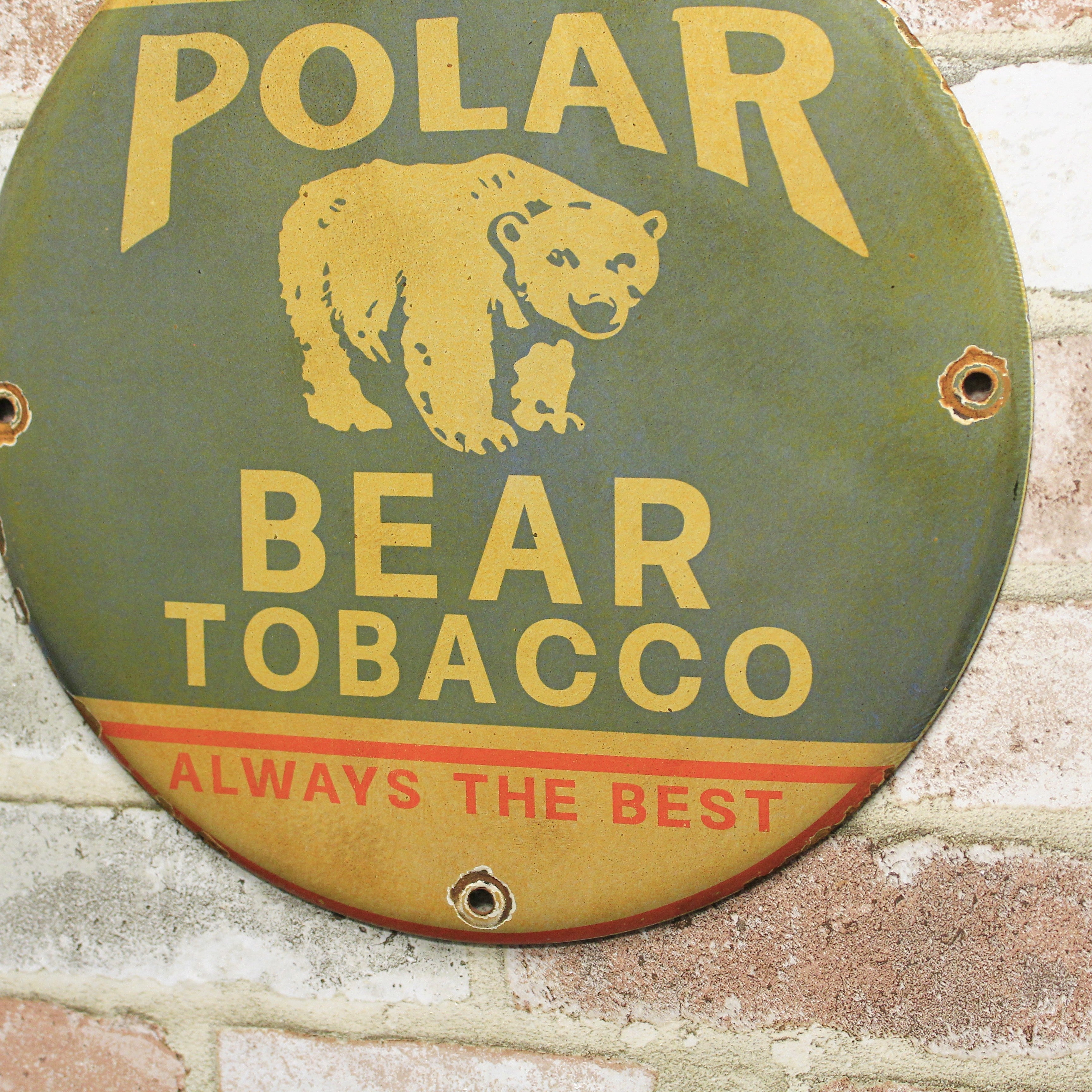 Polar Bear Tobacco Vintage Porcelain Enamel Sign (12in)