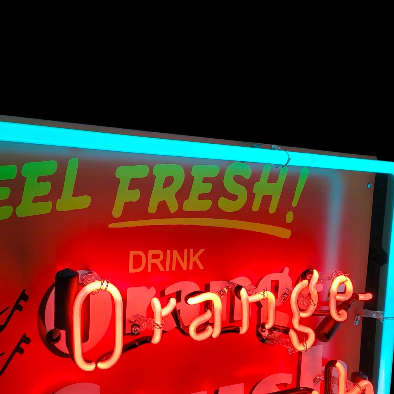 Orange Crush Neon Sign with Crushy - Real Glass, Porcelain, Metal Can - Vintage Soda Advertising